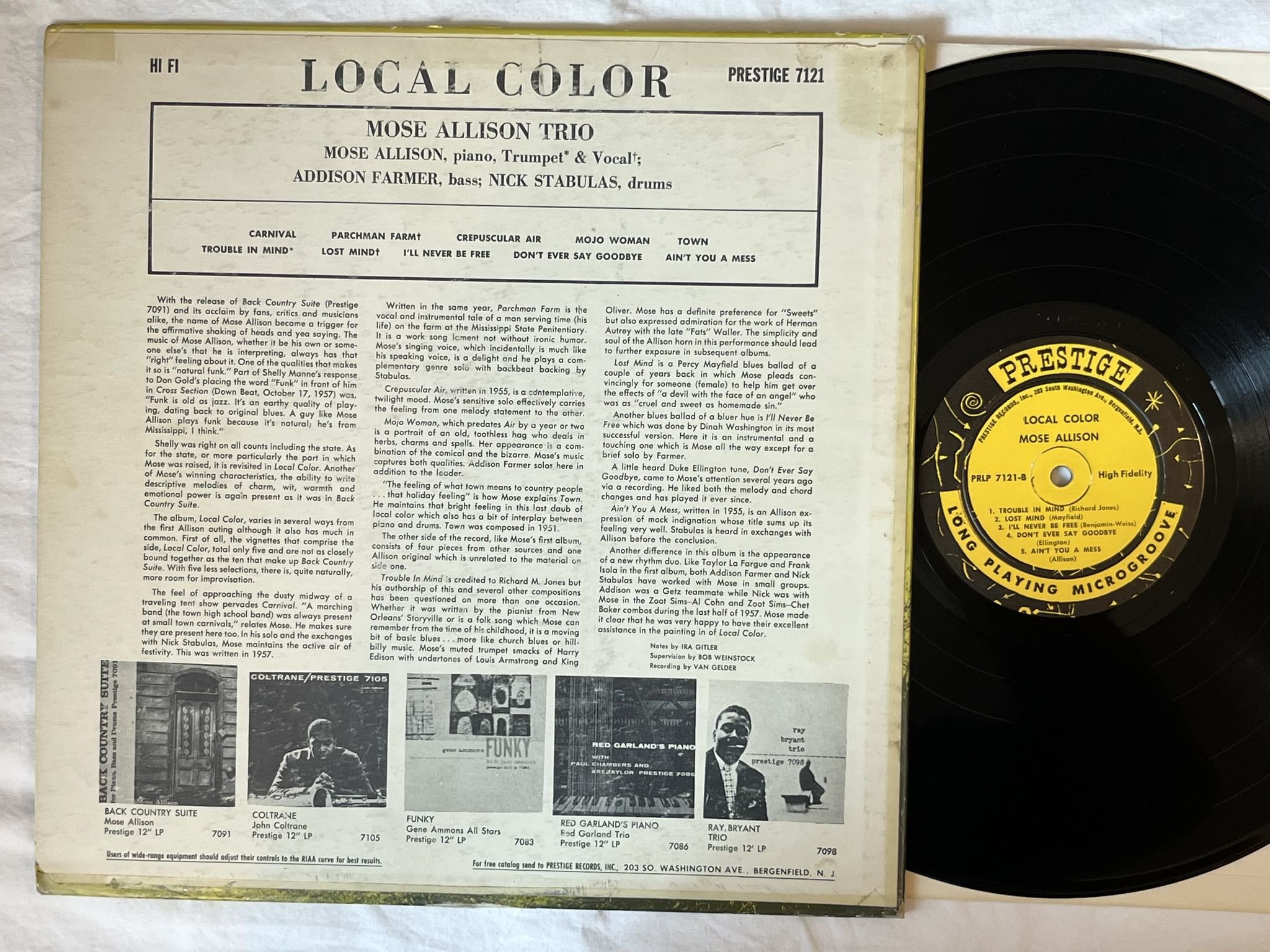 Omslagsbild för skivan MOSE ALLISON local color LP-58 US PRLP 7121 Prestige