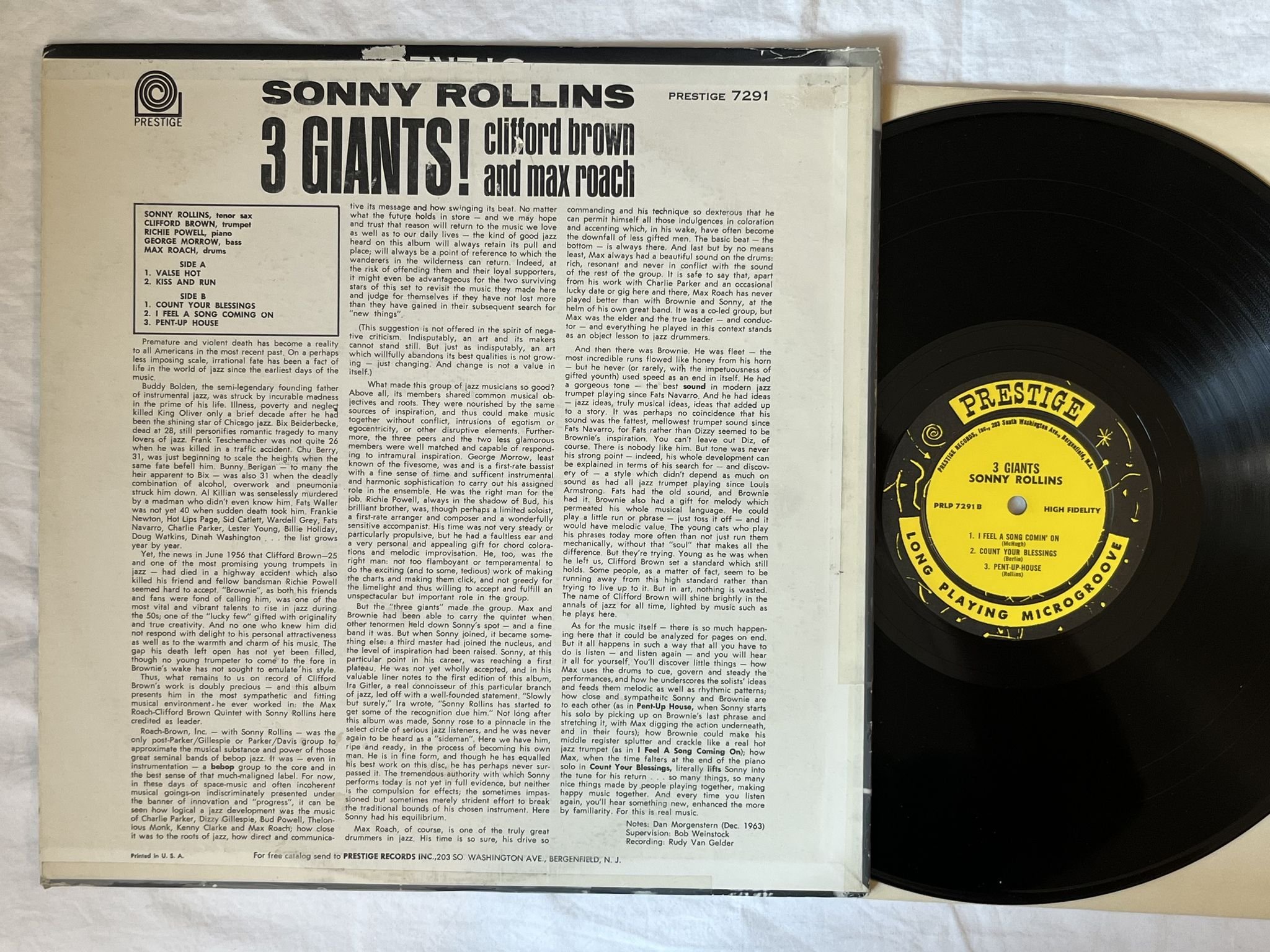 Omslagsbild för skivan SONNY ROLLINS ,CLIFFORD BROWN & MAX ROACH 3 GIANTS LP-64 PR 7291 Prestige