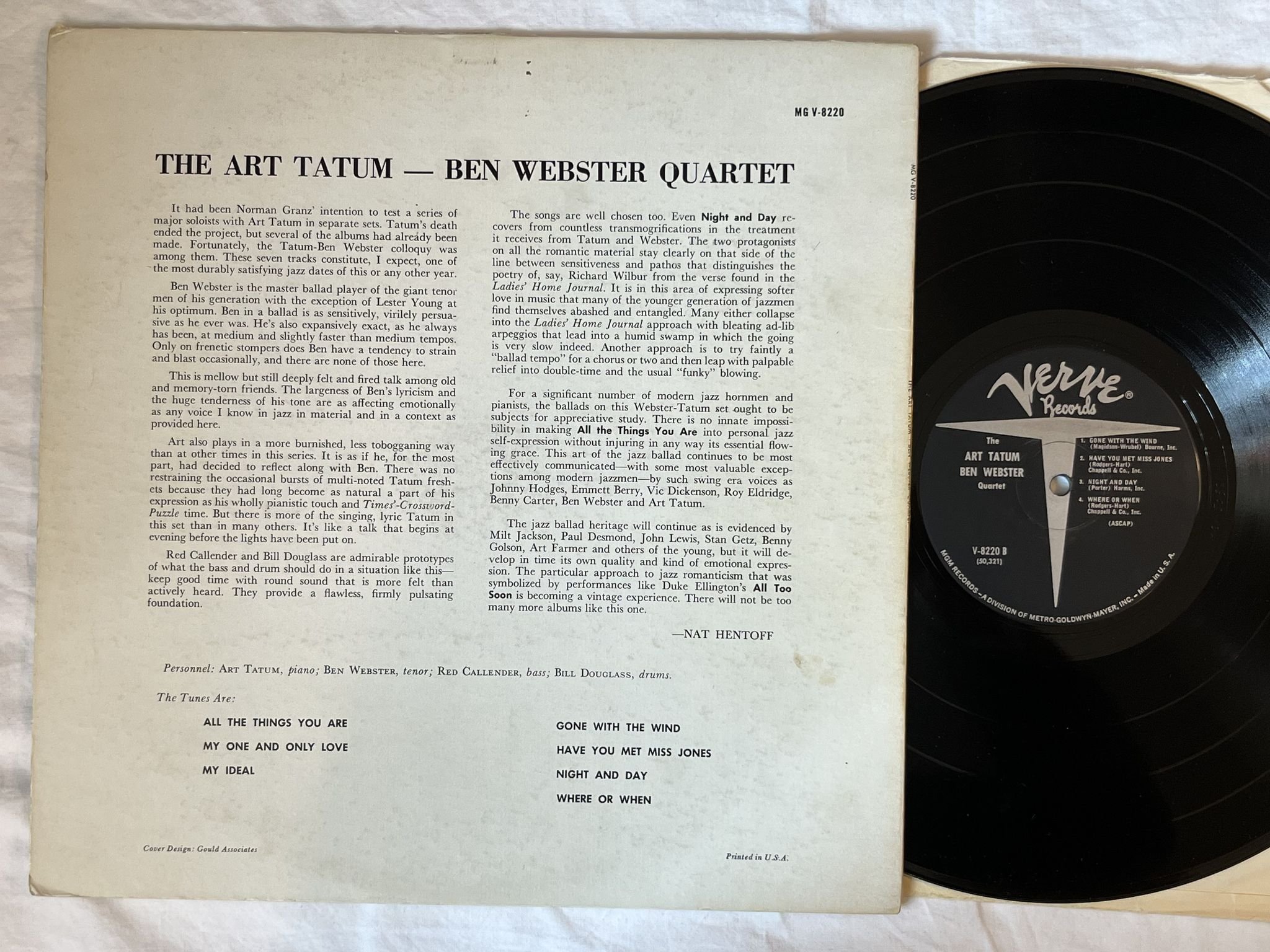 Omslagsbild för skivan THE ART TATUM BEN WEBSTER QUARTET LP-58 MGV-8220 Verve Records