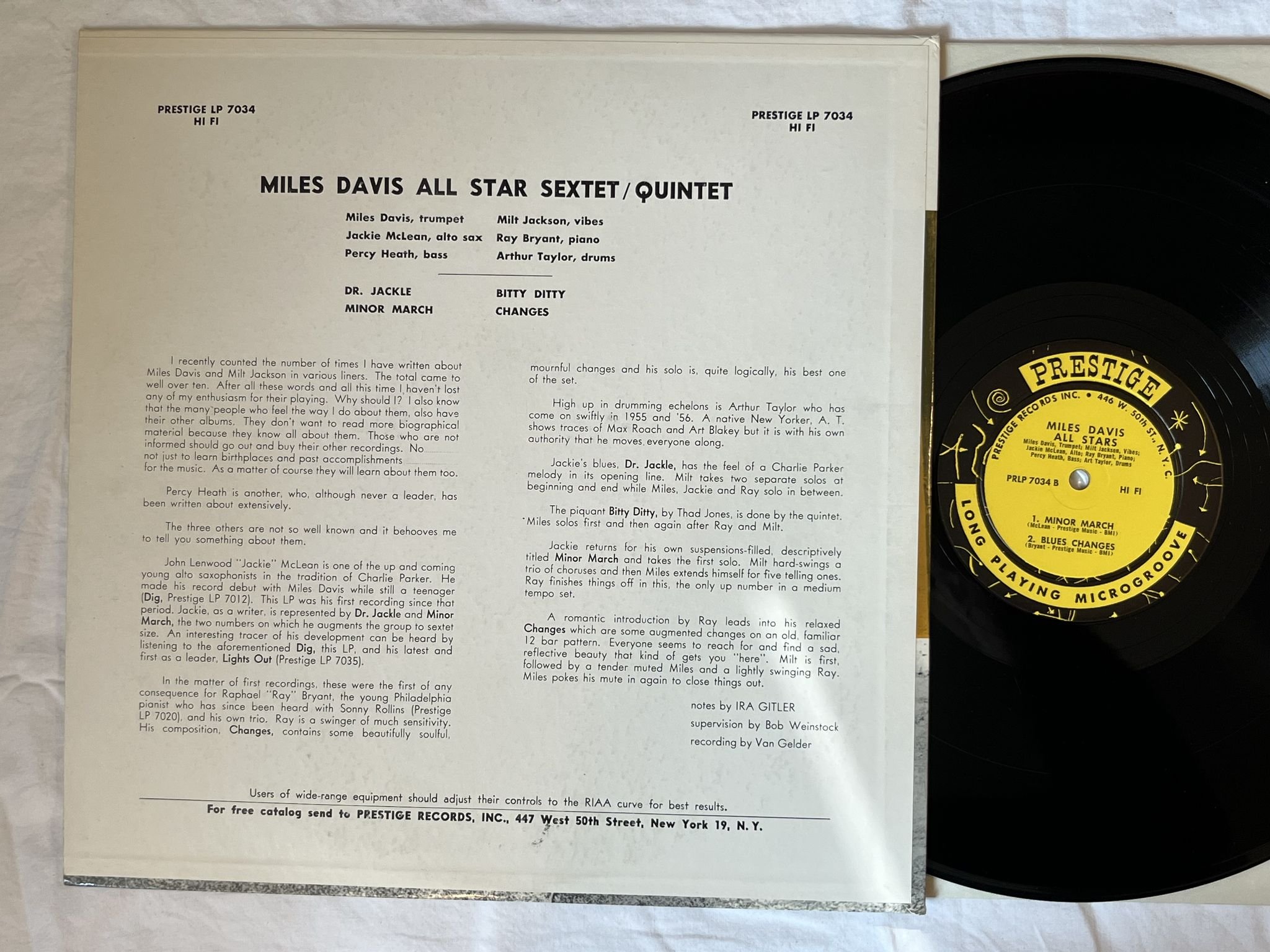 Omslagsbild för skivan MILES DAVIS & MILT JACKSON qunitet / sextet LP-56 US PRLP 7034 Prestige