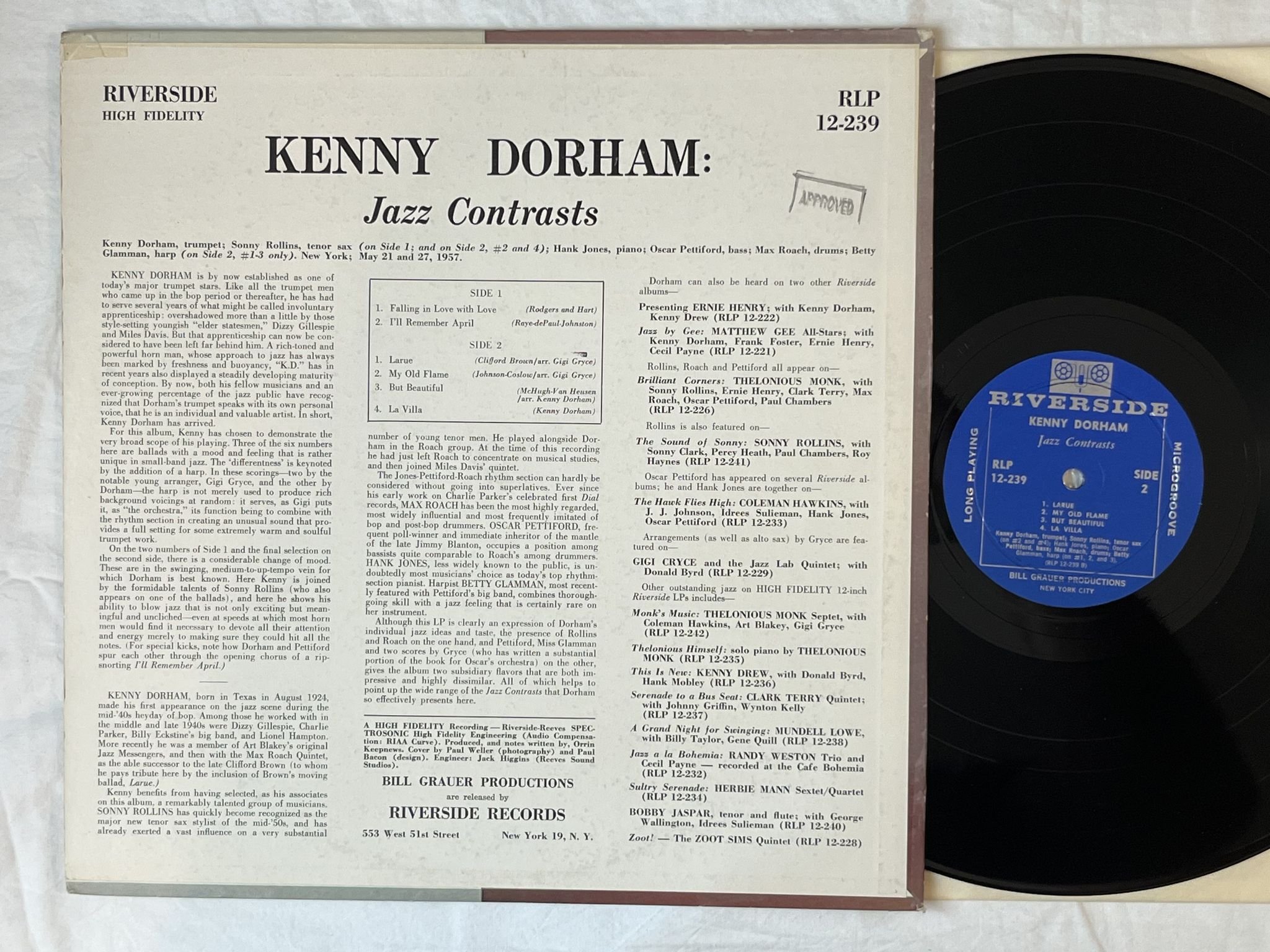 Omslagsbild för skivan KENNY DORHAM jazz contrasts LP-57 US RLP 12-239 Riverside Records