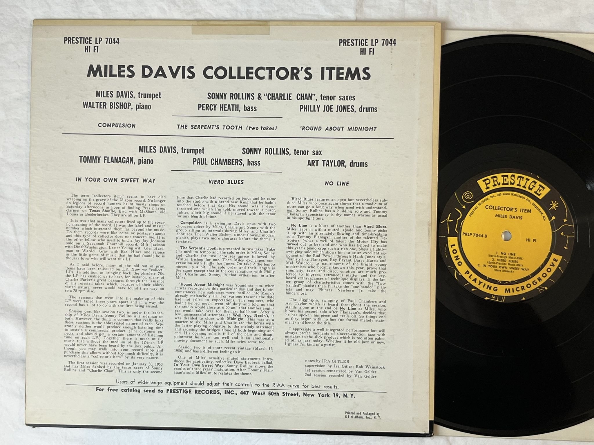 Omslagsbild för skivan MILES DAVIS collector's Items LP PRLP 7044 Prestige