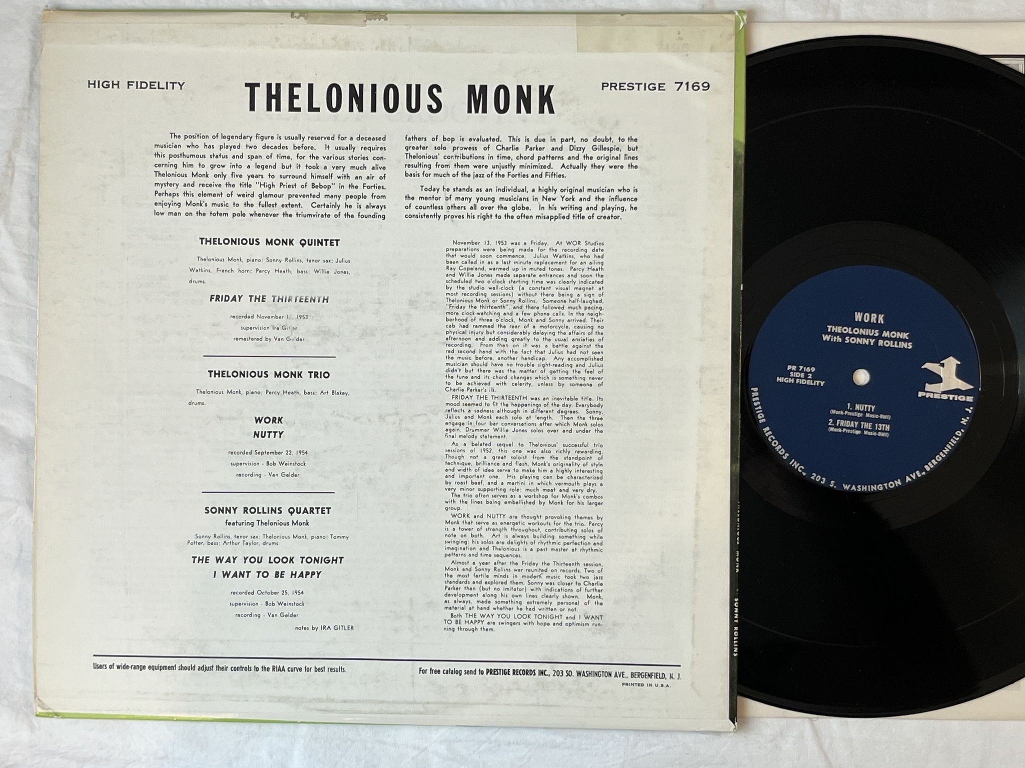 Omslagsbild för skivan THELONIOUS MONK /SONNY ROLLINS work! LP-59 US PRLP 7169 Prestige