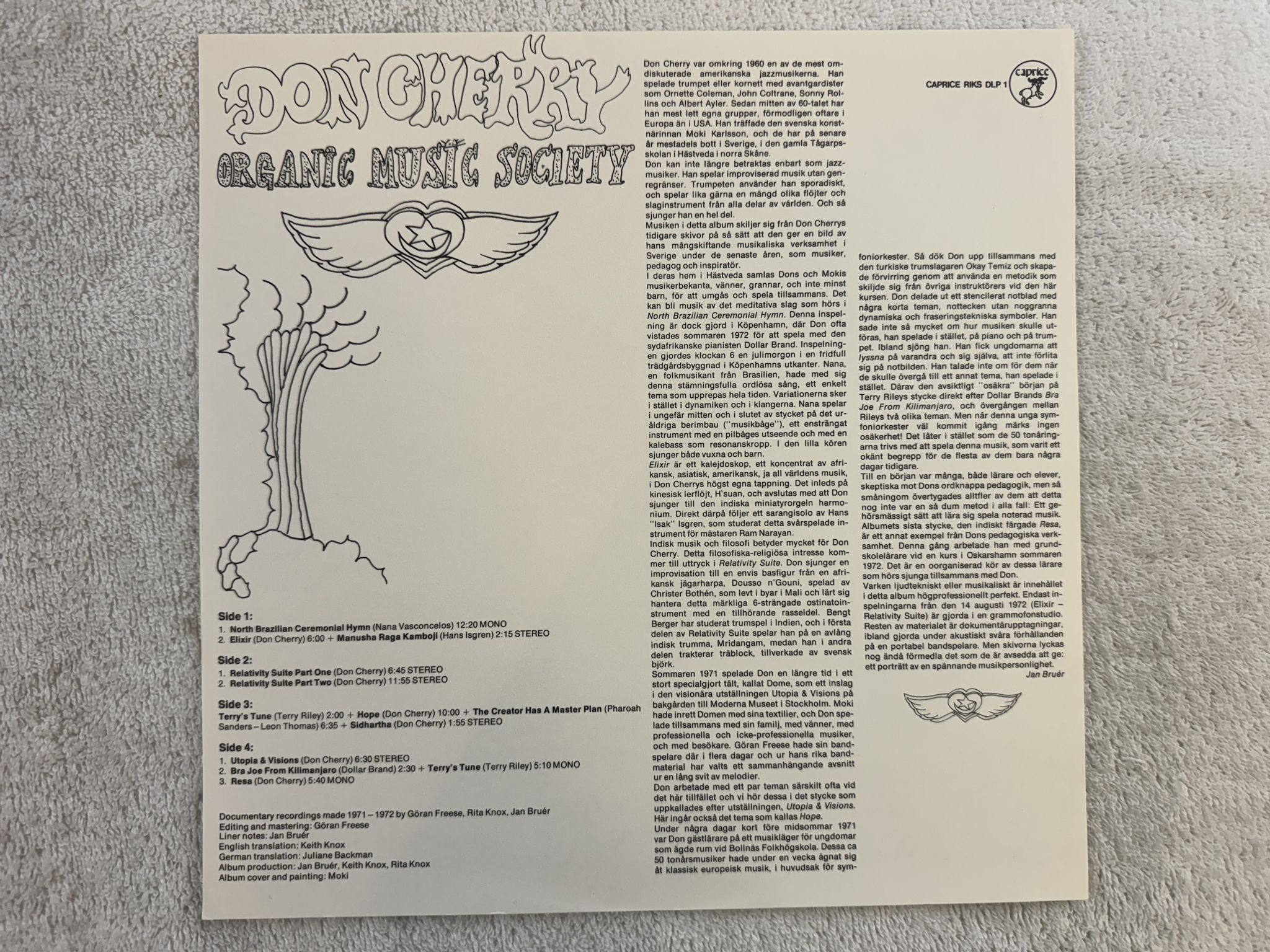 Omslagsbild för skivan DON CHERRY organic music society 2X LP -73 RIKS DLP 1 ** Rare jazz **