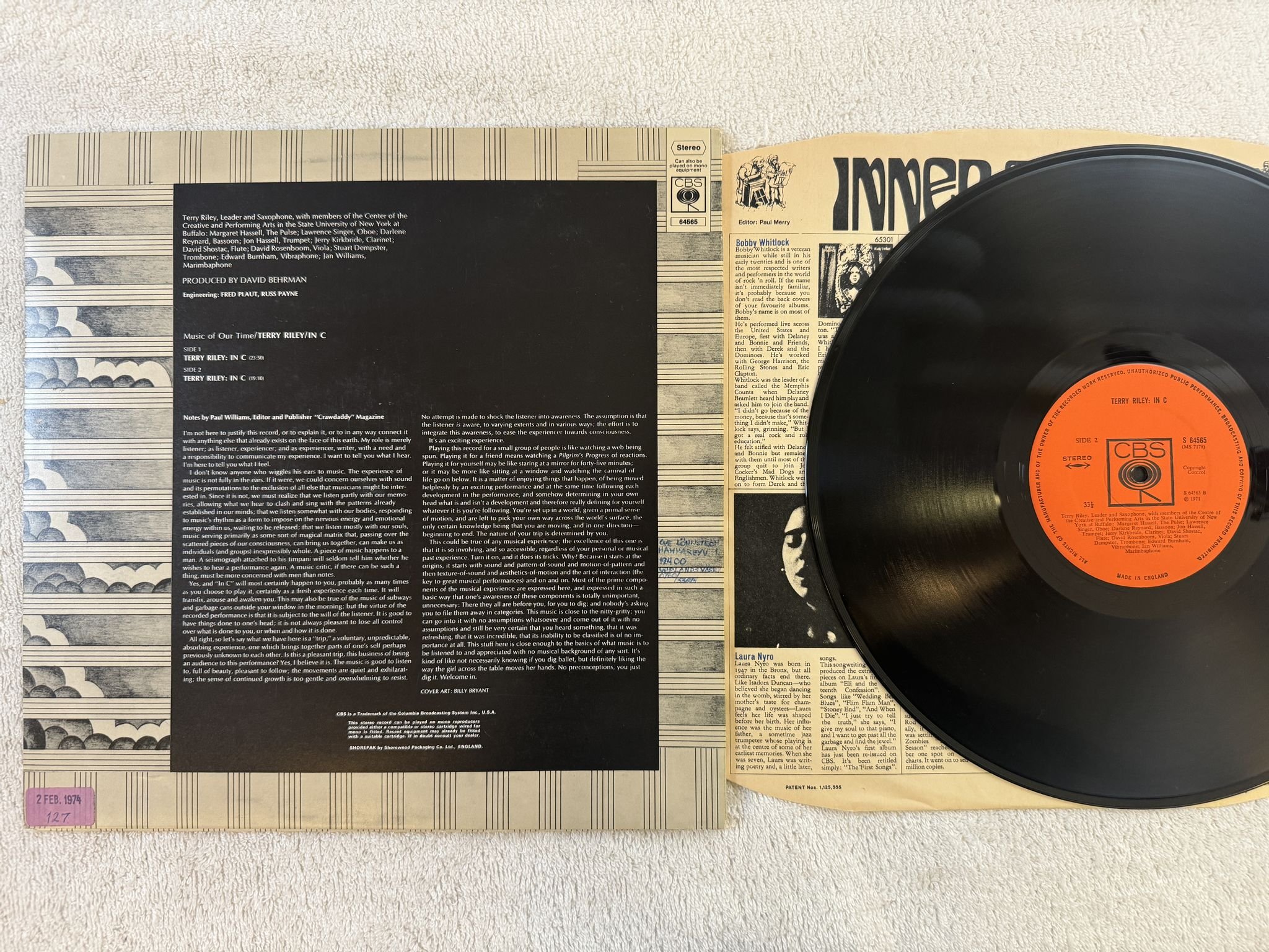 Omslagsbild för skivan TERRY RILEY in c LP -71 UK CBS 64565
