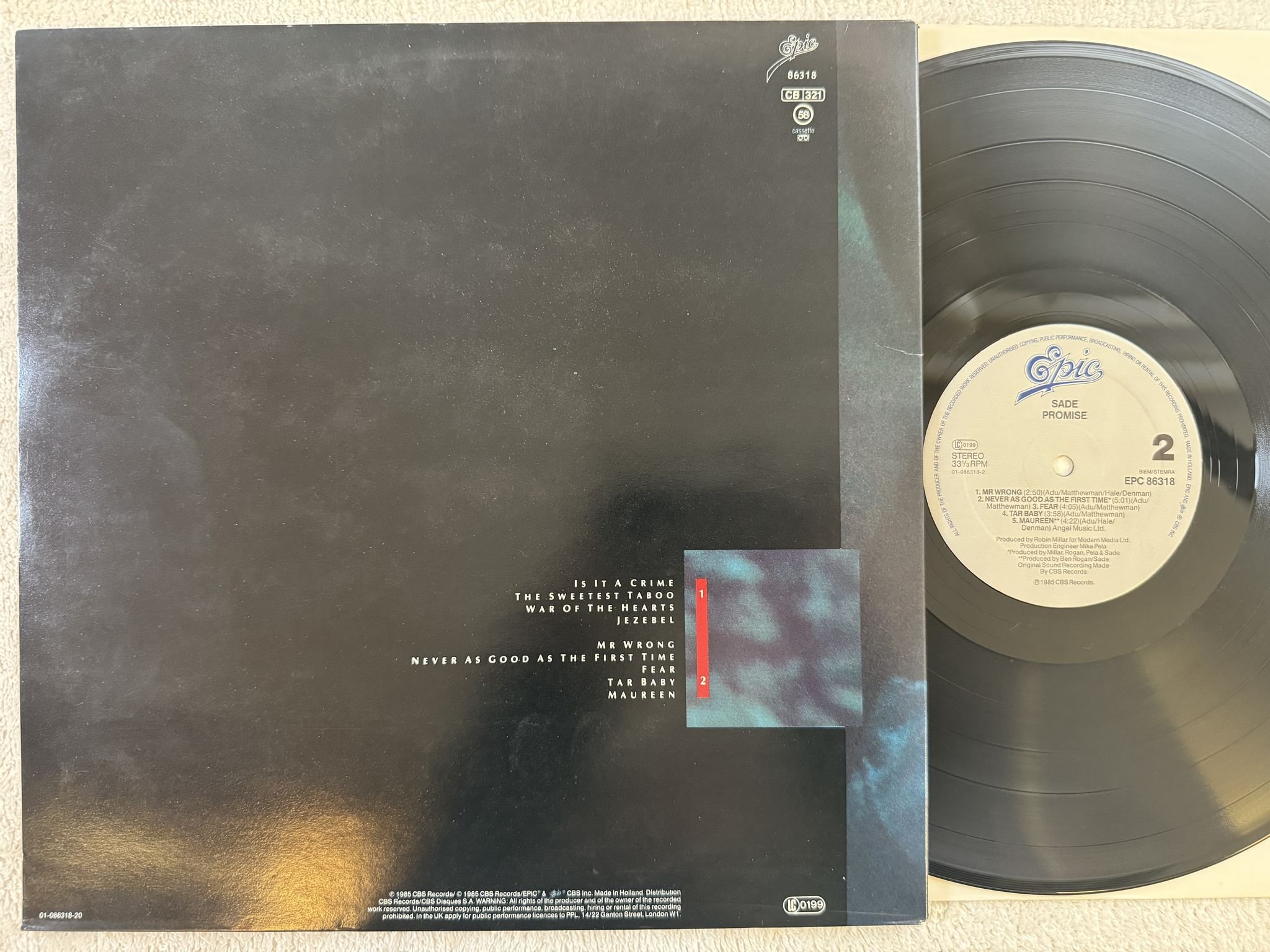 Omslagsbild för skivan SADE promise LP -85 EPIC 86318