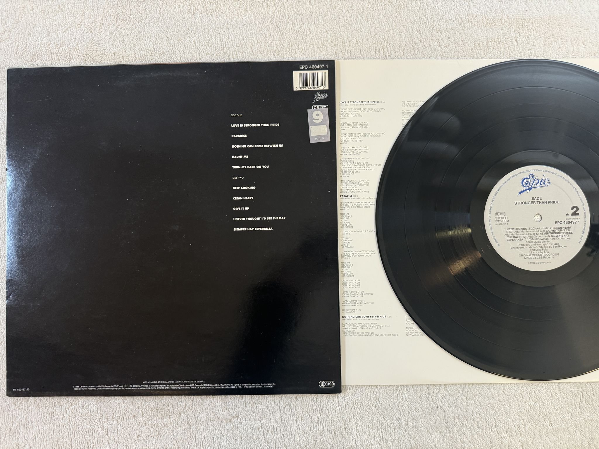 Omslagsbild för skivan SADE stronger than pride LP -88 EPC 460497 1 EPIC