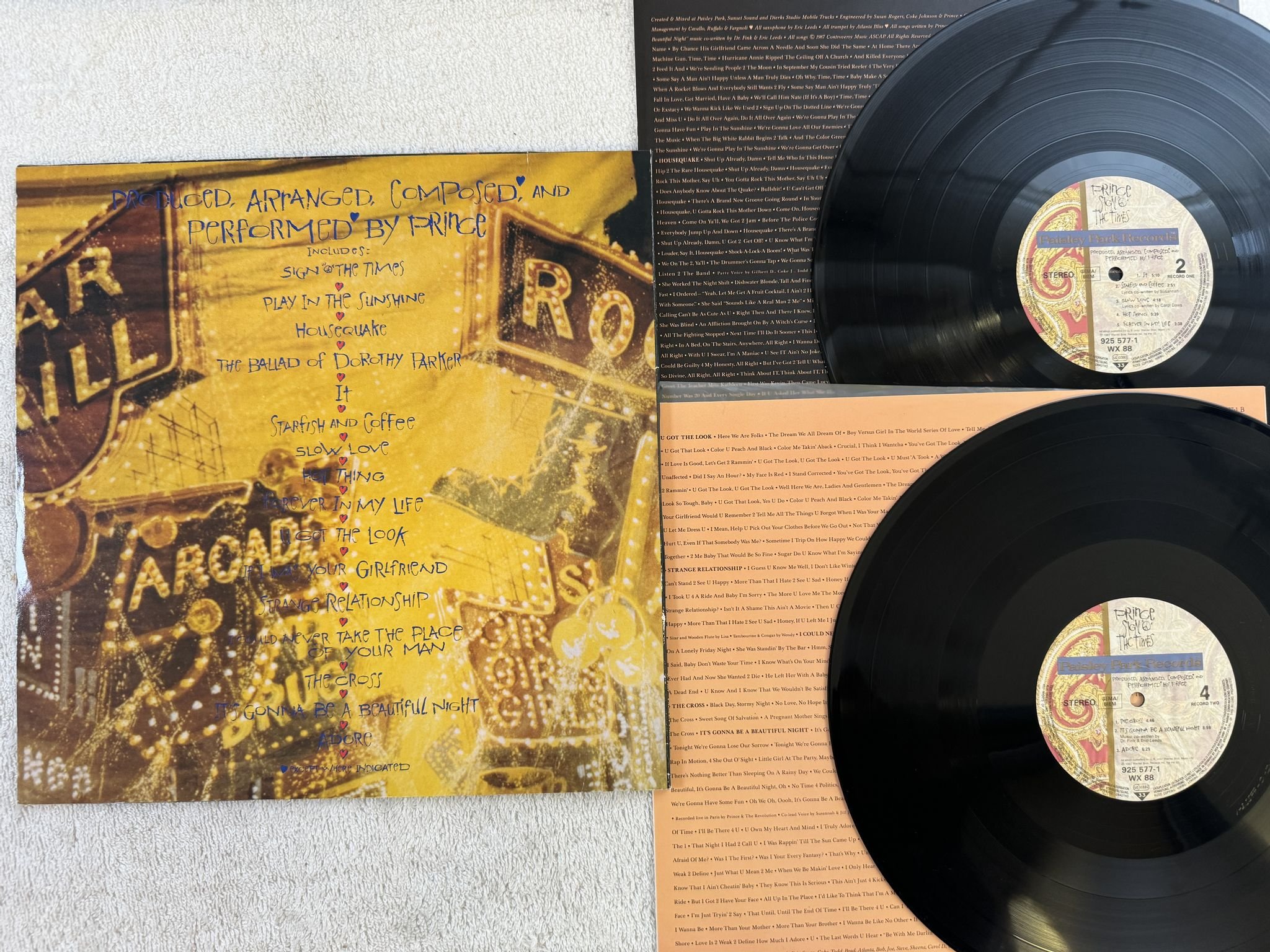 Omslagsbild för skivan PRINCE sign "O" the times 2X LP -87 925 577-1 Paisley Park