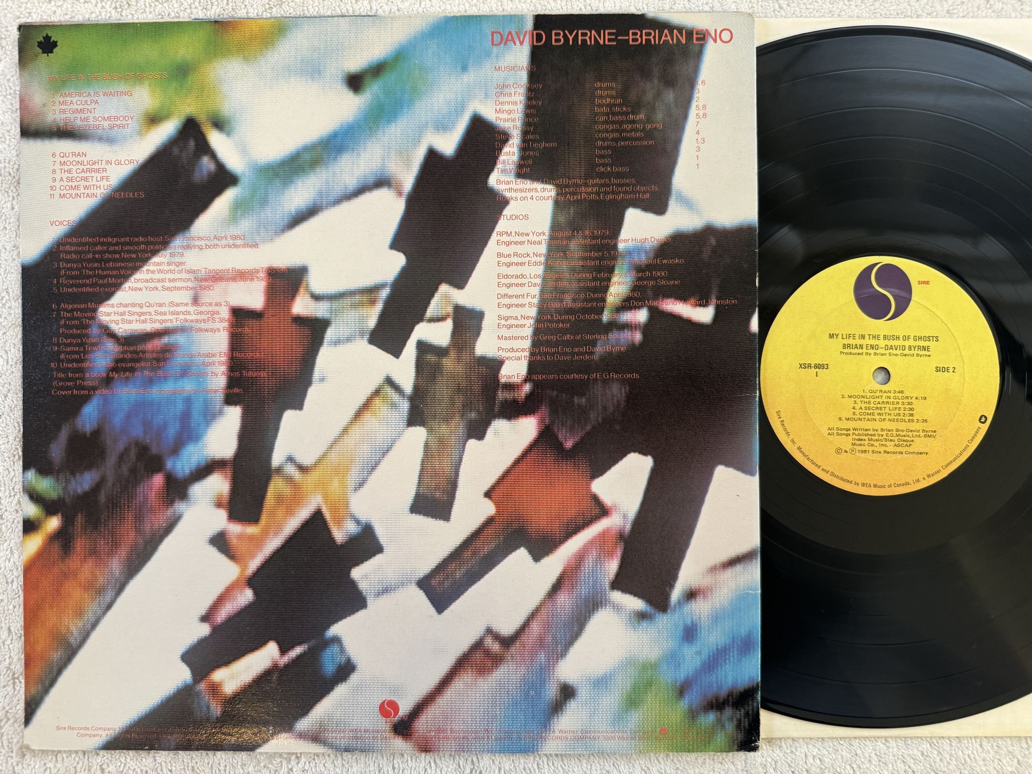 Omslagsbild för skivan BRIAN ENO , DAVID BYRNE my life in the bush of ghosts LP -81 XSR 6093 Sire