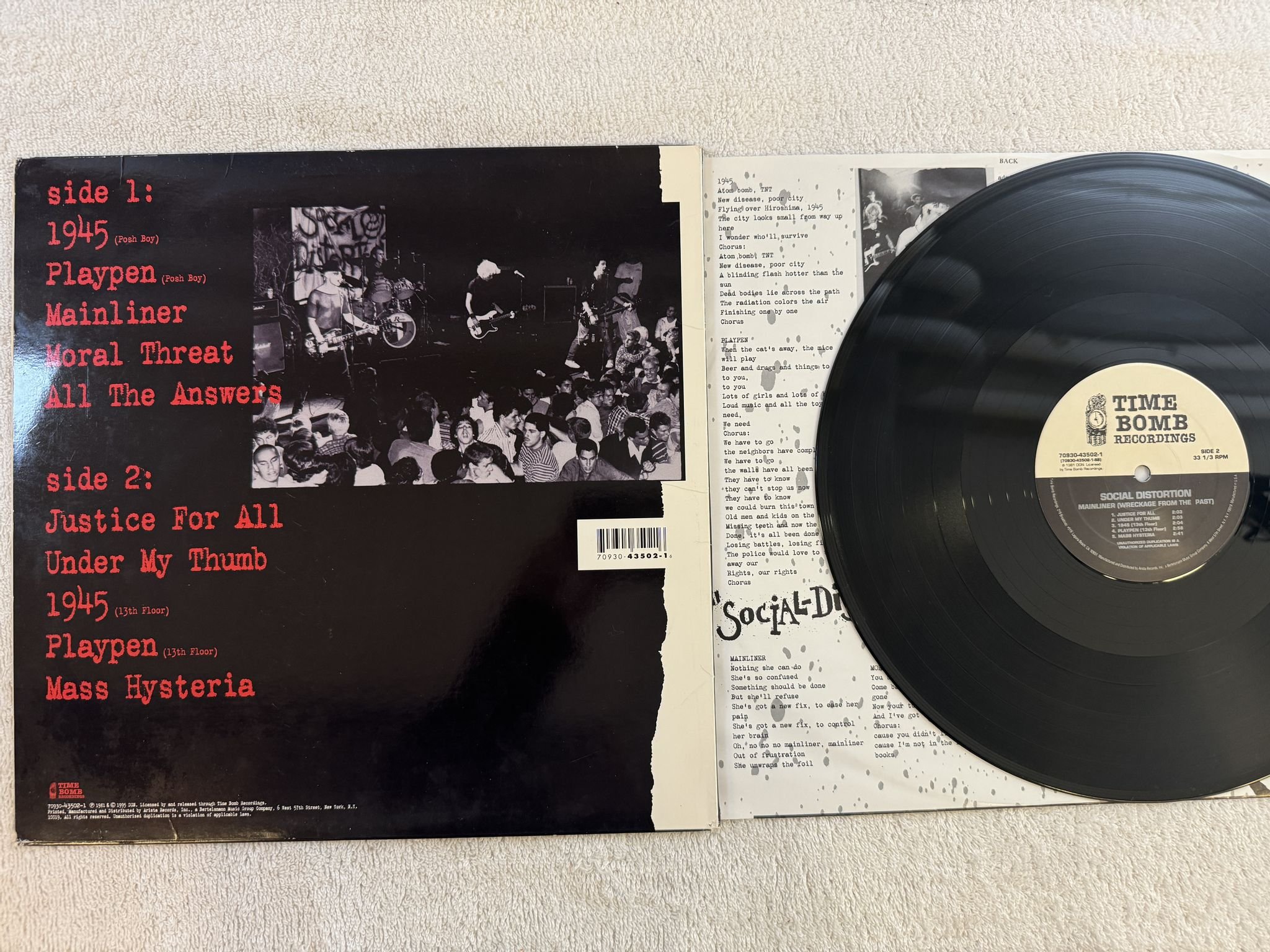 Omslagsbild för skivan SOCIAL DISTORTION mainliner LP -95 US Time Bomb Recordings 70930-43502-1