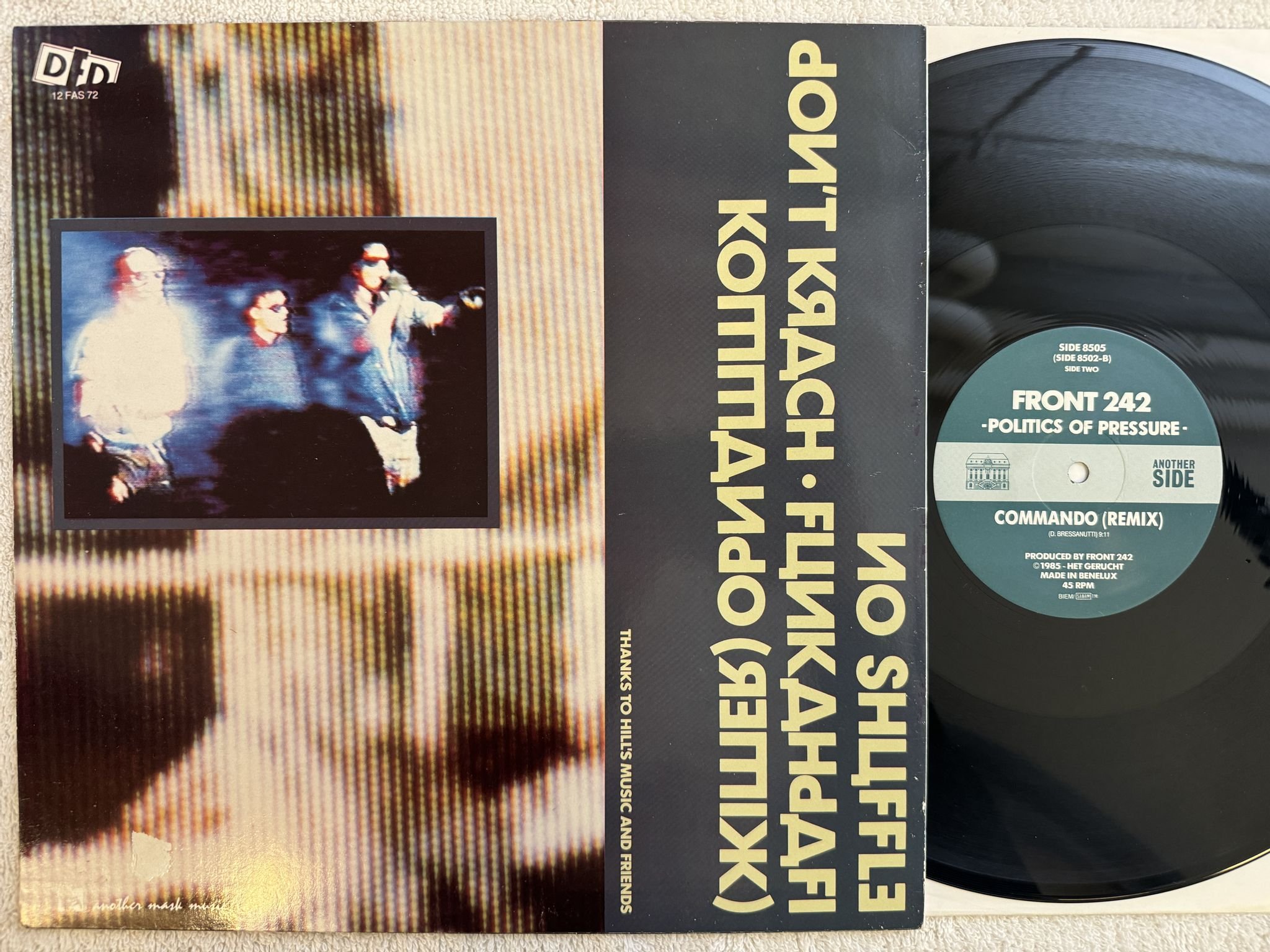 Omslagsbild för skivan FRONT 242 politics of pressure LP -85 12 FAS 72 DFD
