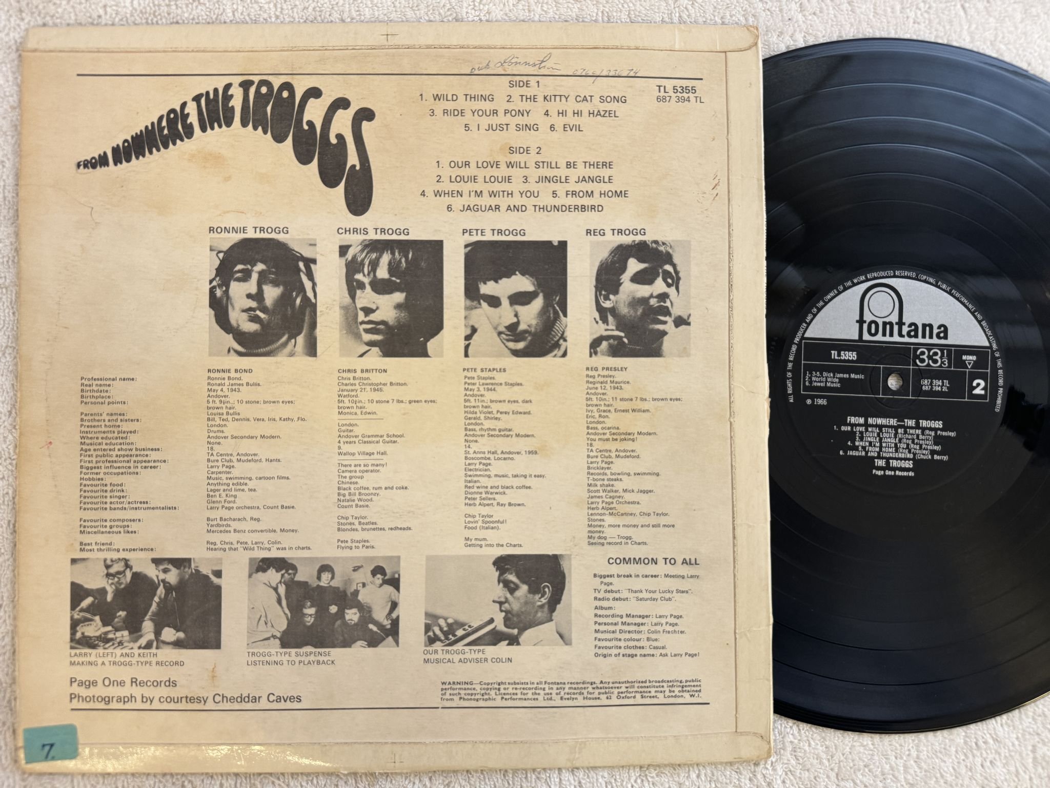 Omslagsbild för skivan THE TROGGS from nowhere LP -66 TL 5355 Fontana