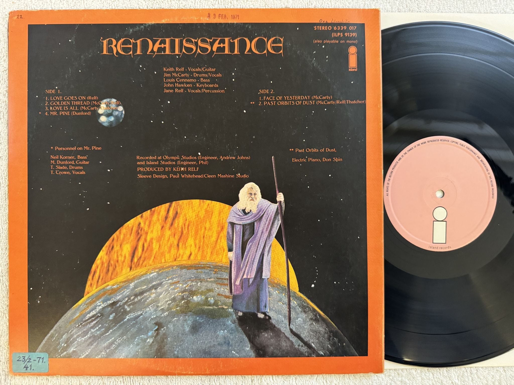 Omslagsbild för skivan RENAISSANCE illusion LP -71 ILPS 9139 Island Records