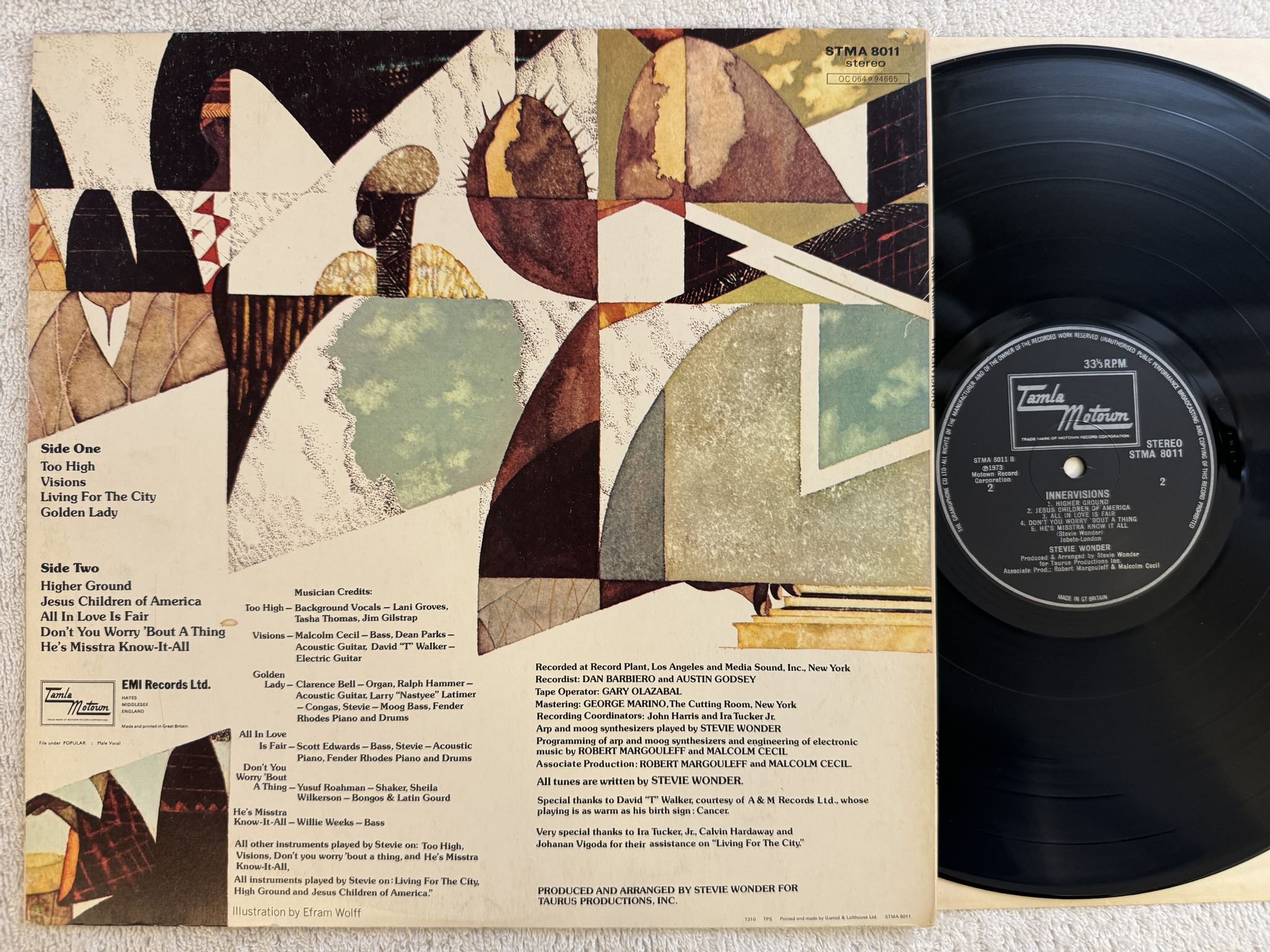 Omslagsbild för skivan STEVIE WONDER innervisions LP -73 STMA 8011 Tamla Motown