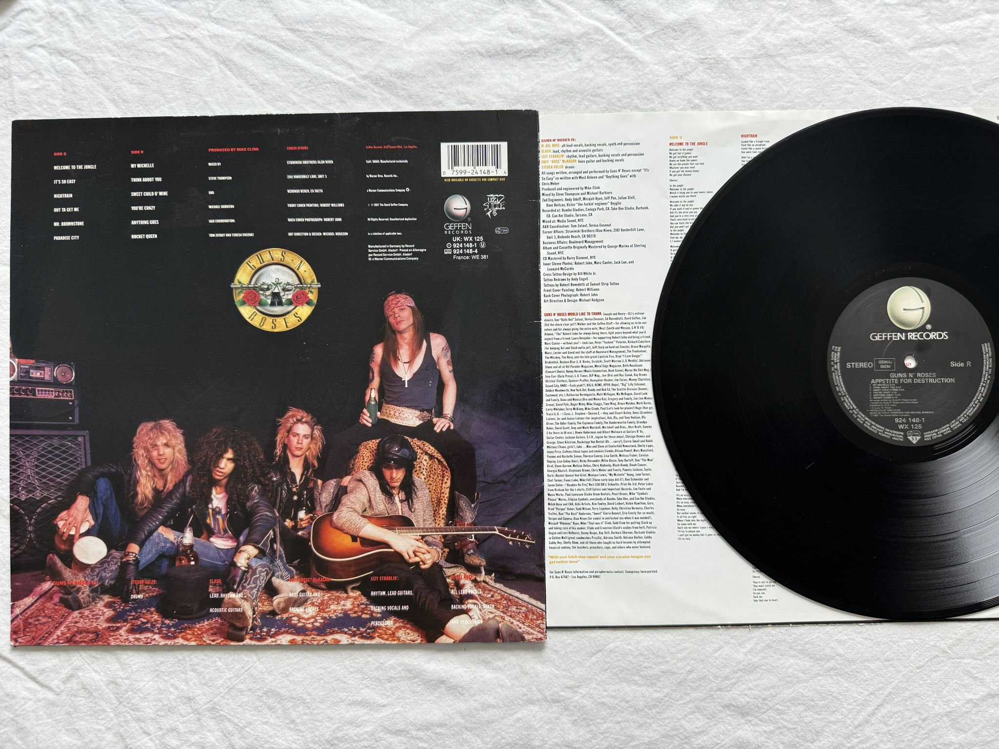 Omslagsbild för skivan GUNS N' ROSES appetite for destruction LP -87 924 148-1 Geffen Records