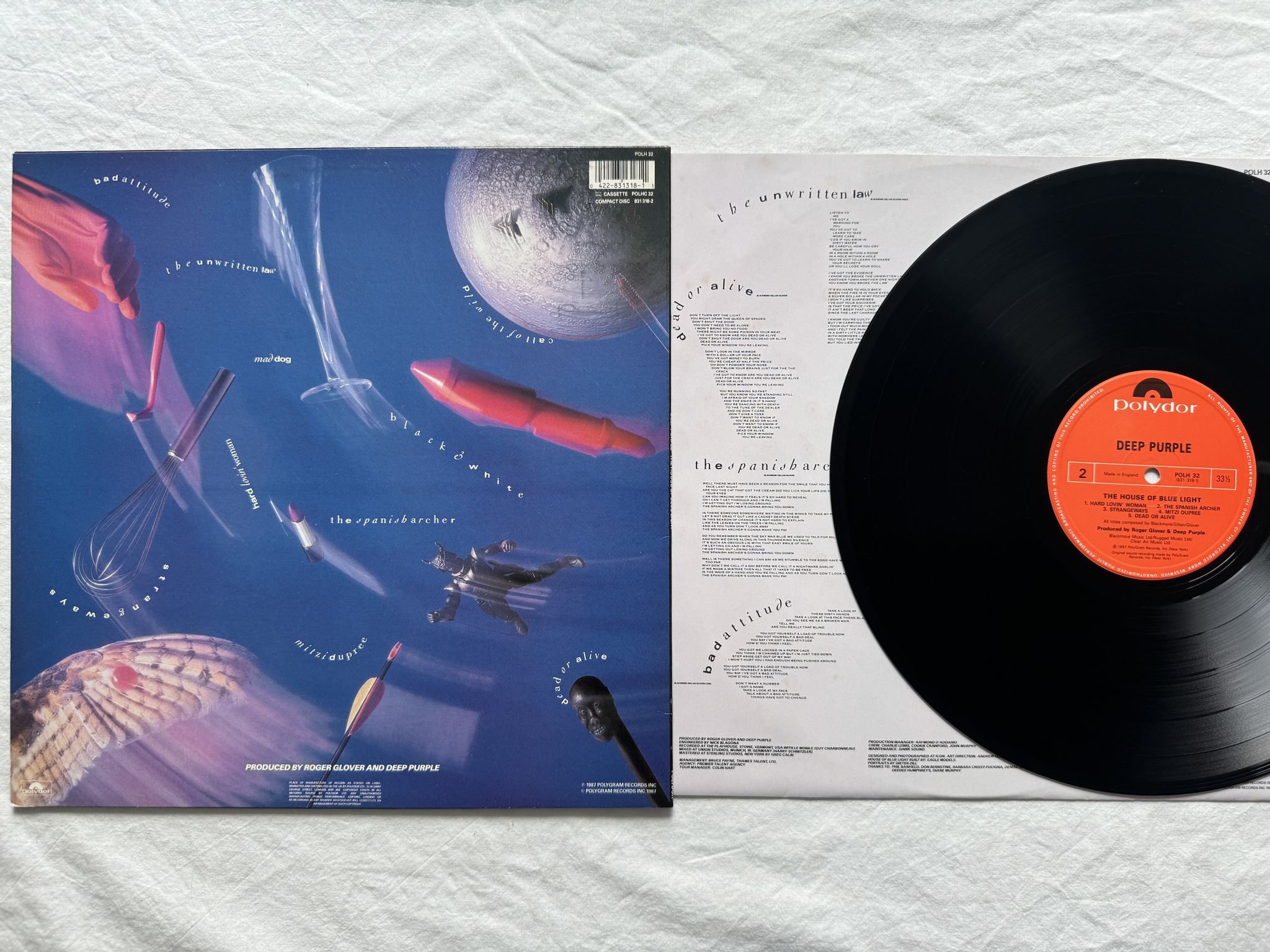 Omslagsbild för skivan DEEP PURPLE the house of blue light LP -87 POLH 32 Polydor