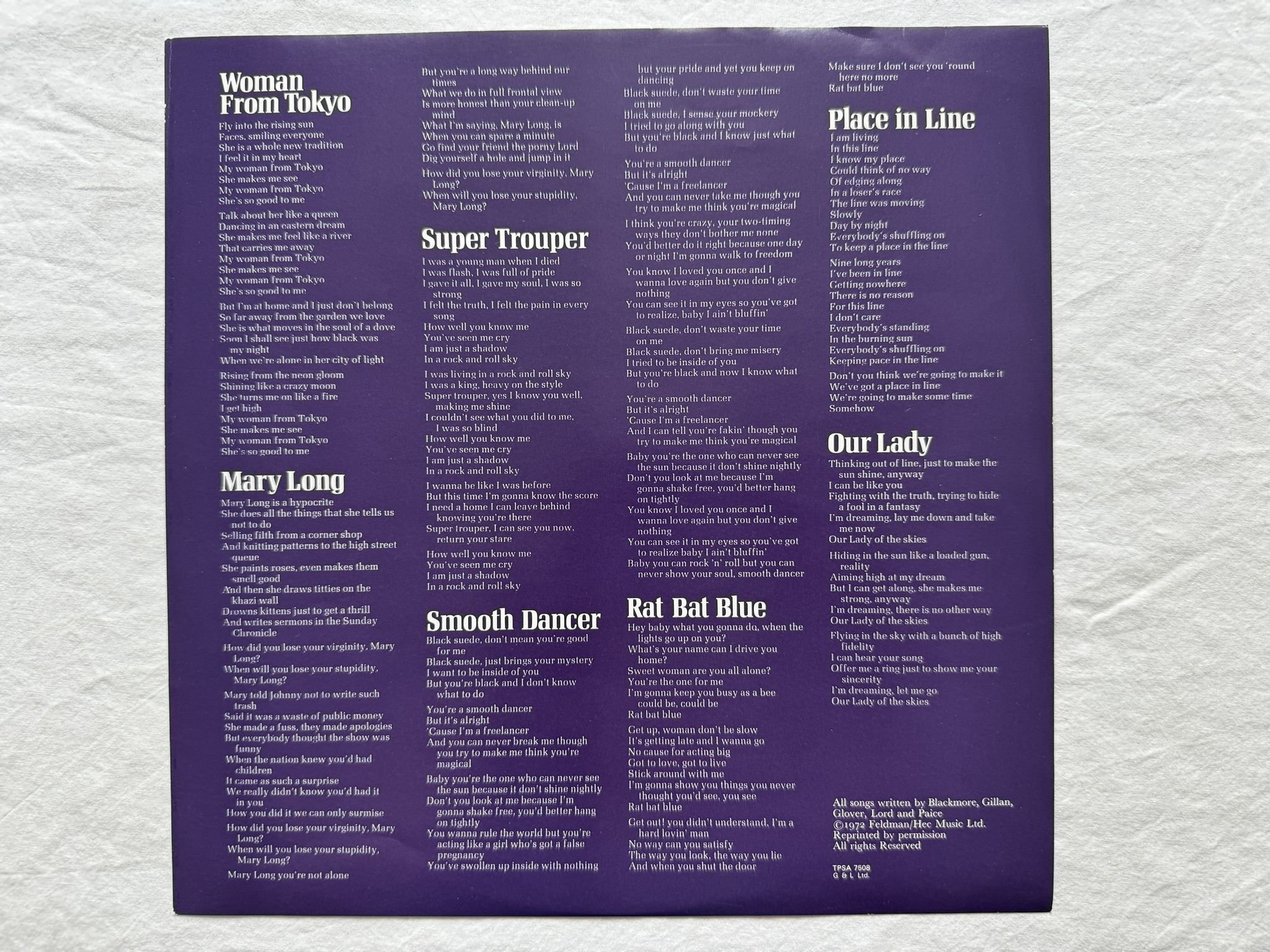 Omslagsbild för skivan DEEP PURPLE who do we think we are LP -73 TPSA 7508 Purple Records