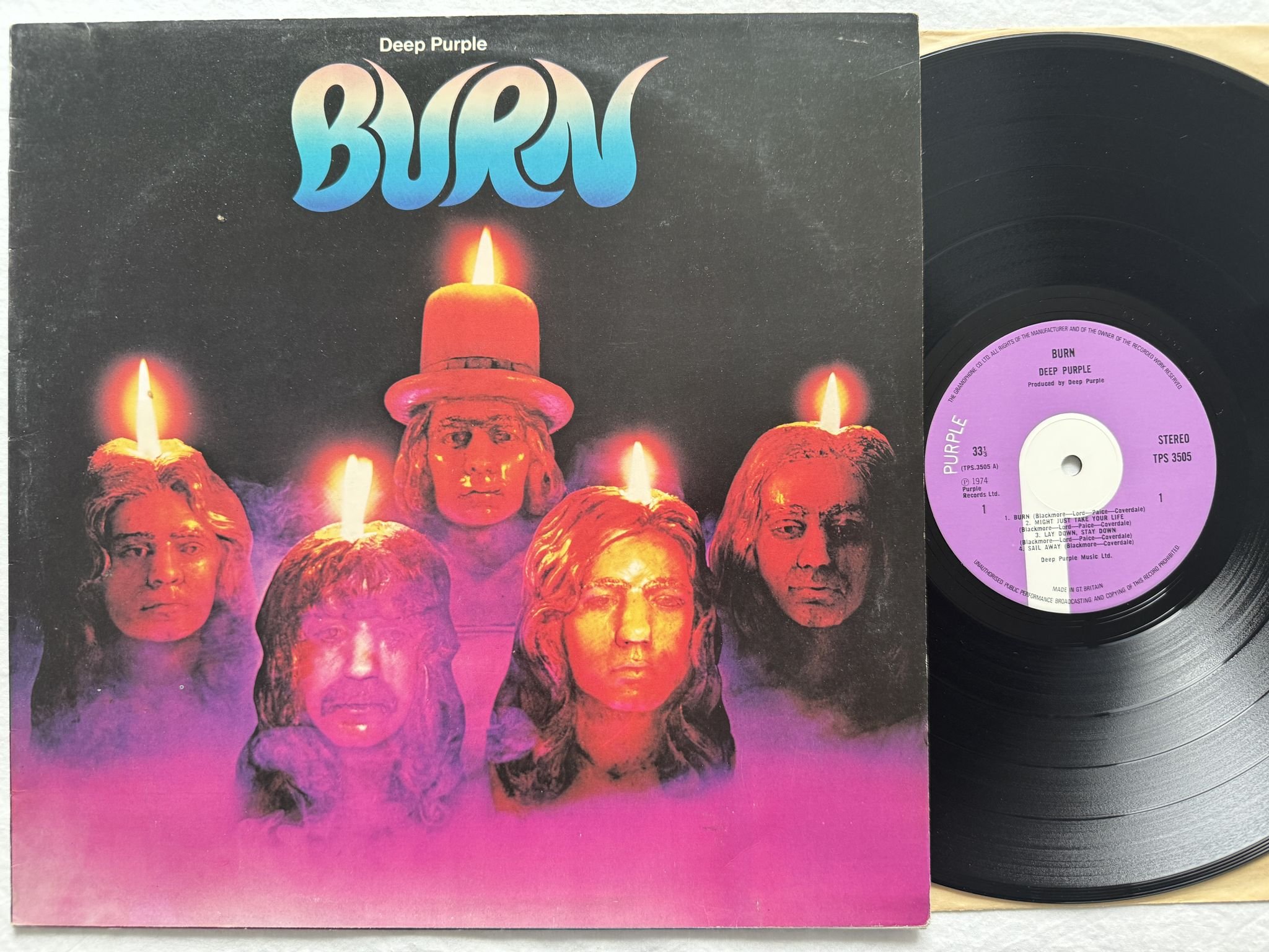 Omslagsbild för skivan DEEP PURPLE burn LP -74 TPS 3505 Purple Records