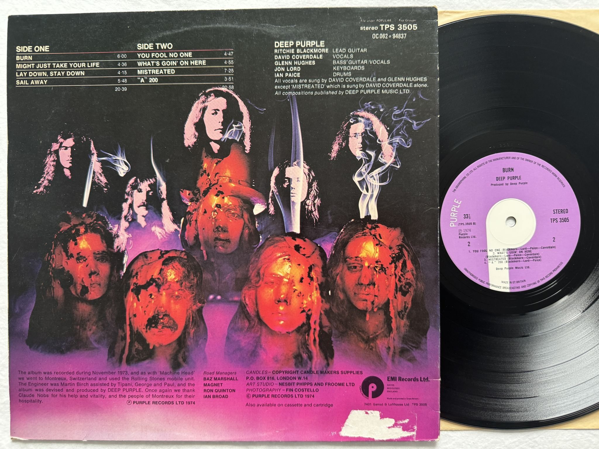 Omslagsbild för skivan DEEP PURPLE burn LP -74 TPS 3505 Purple Records