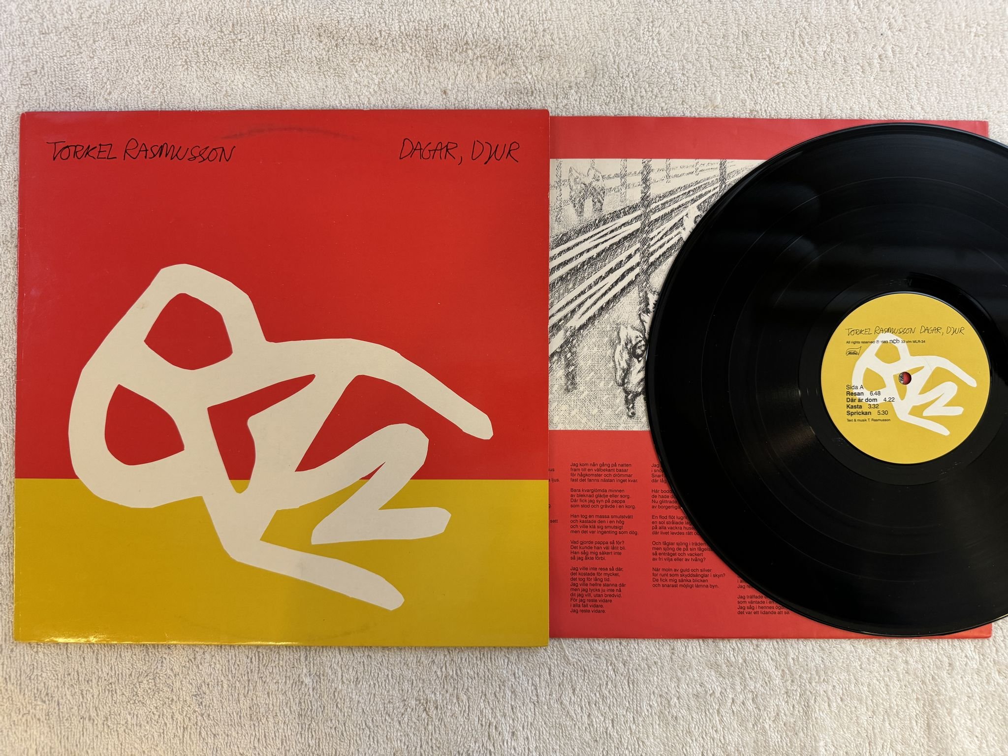 Omslagsbild för skivan TORKEL RASMUSSON dagar, djur LP -83 MLR-34 Mistlur
