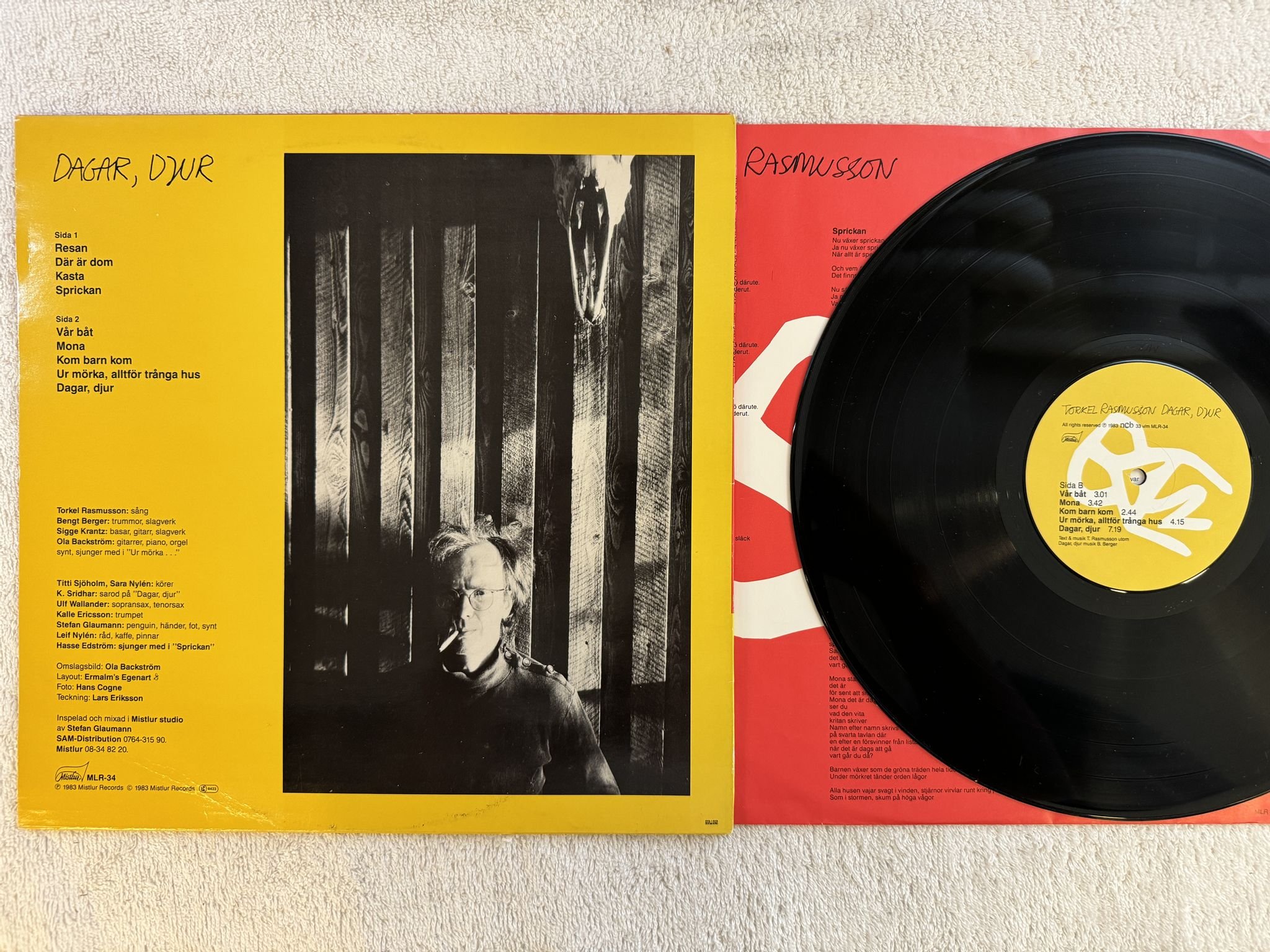 Omslagsbild för skivan TORKEL RASMUSSON dagar, djur LP -83 MLR-34 Mistlur