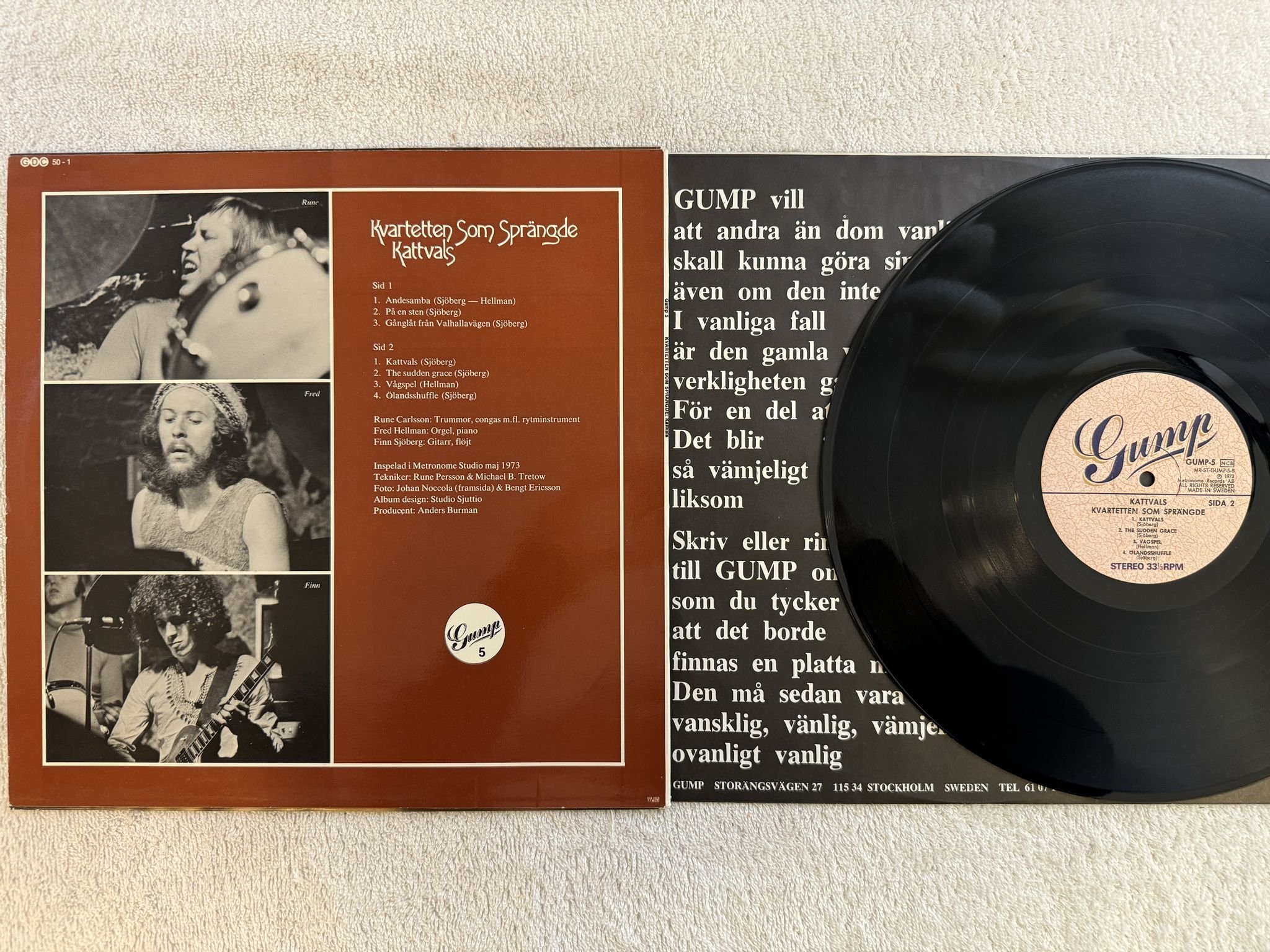 Omslagsbild för skivan KVARTETTEN SOM SPRÄNGDE kattvals LP -73 SWE Gump 5 Gump