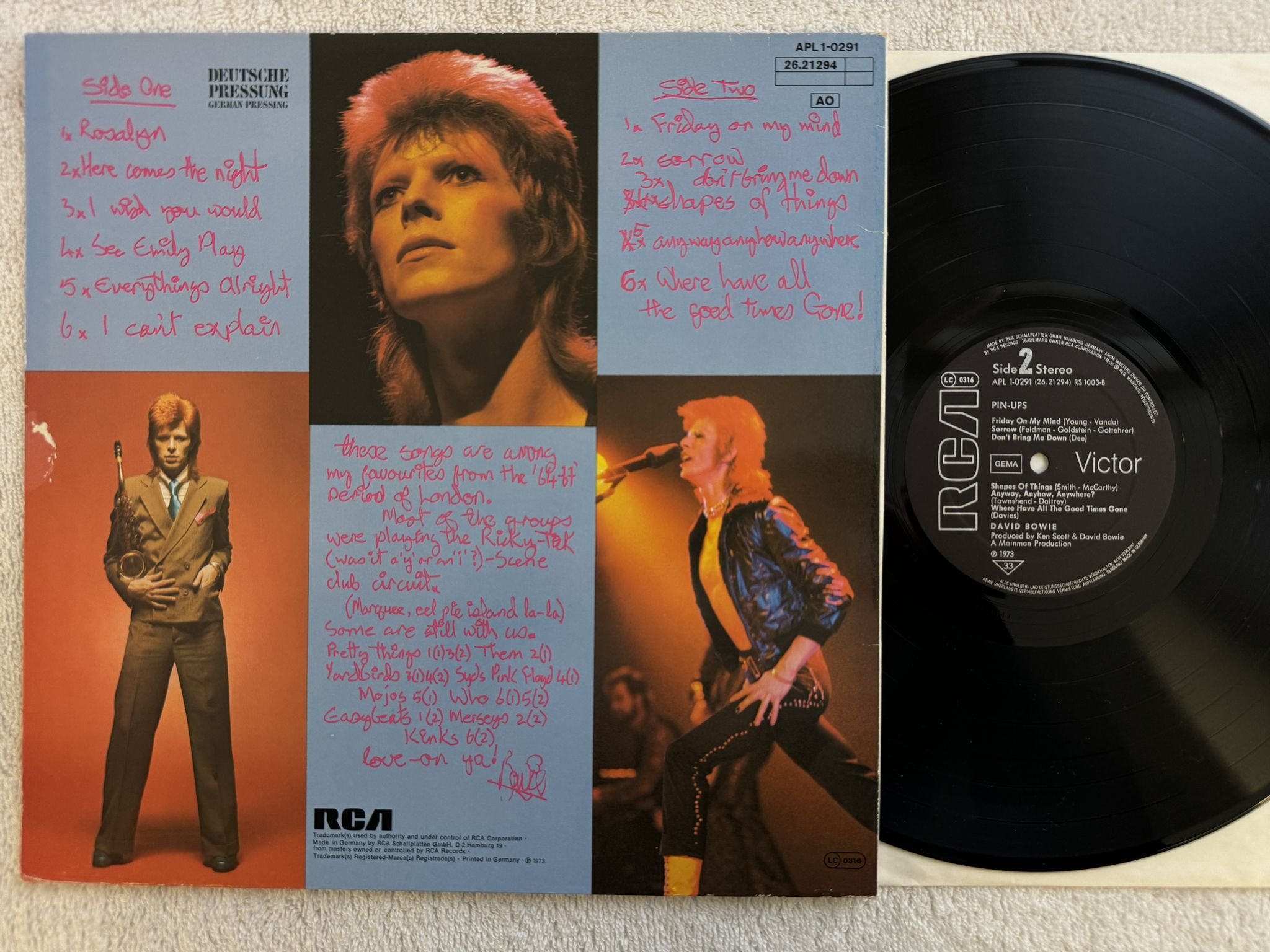 Omslagsbild för skivan BOWIE pinups LP -73 APL1-0291 RCA Victor