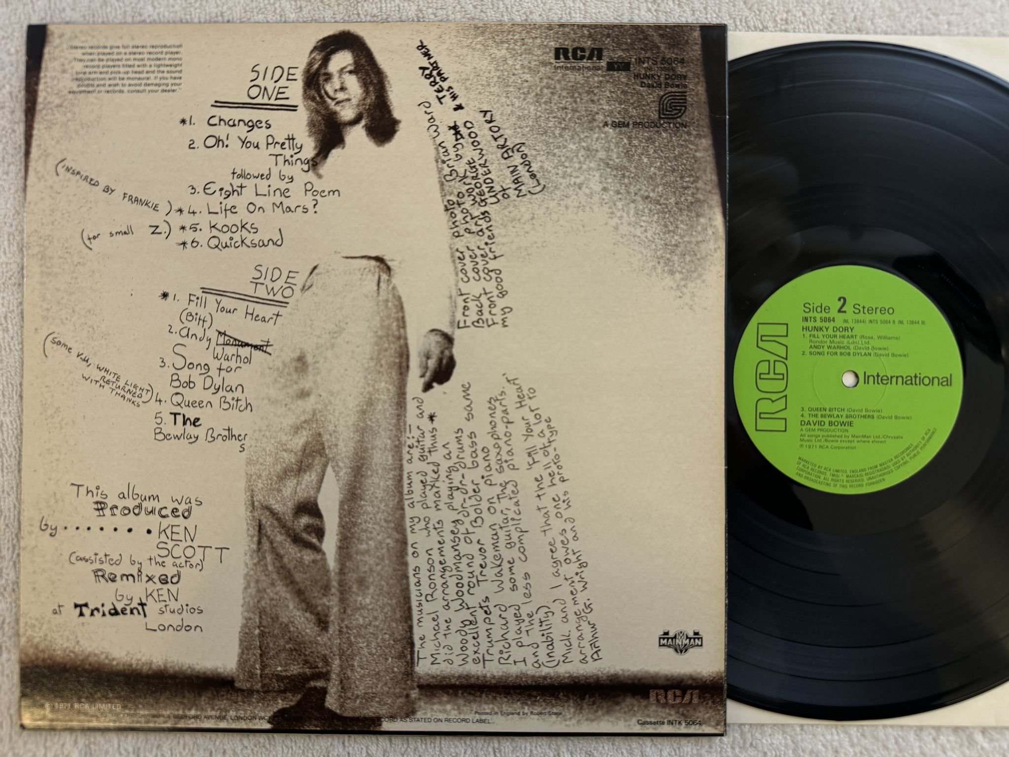 Omslagsbild för skivan DAVID BOWIE hunky dory LP -80 UK INTS 5064 RCA International