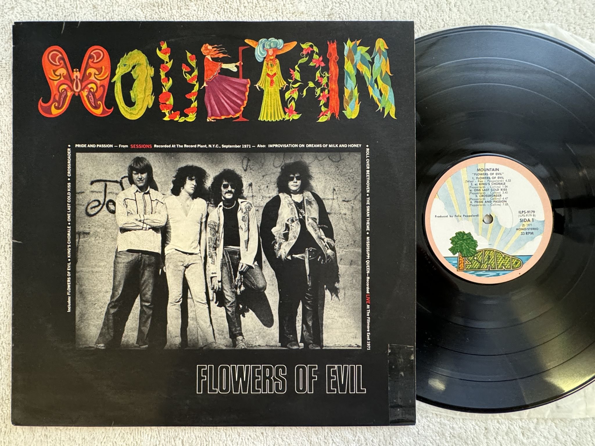 Omslagsbild för skivan MOUNTAIN flowers of evil LP -71 UK ILPS 9179 Island Records