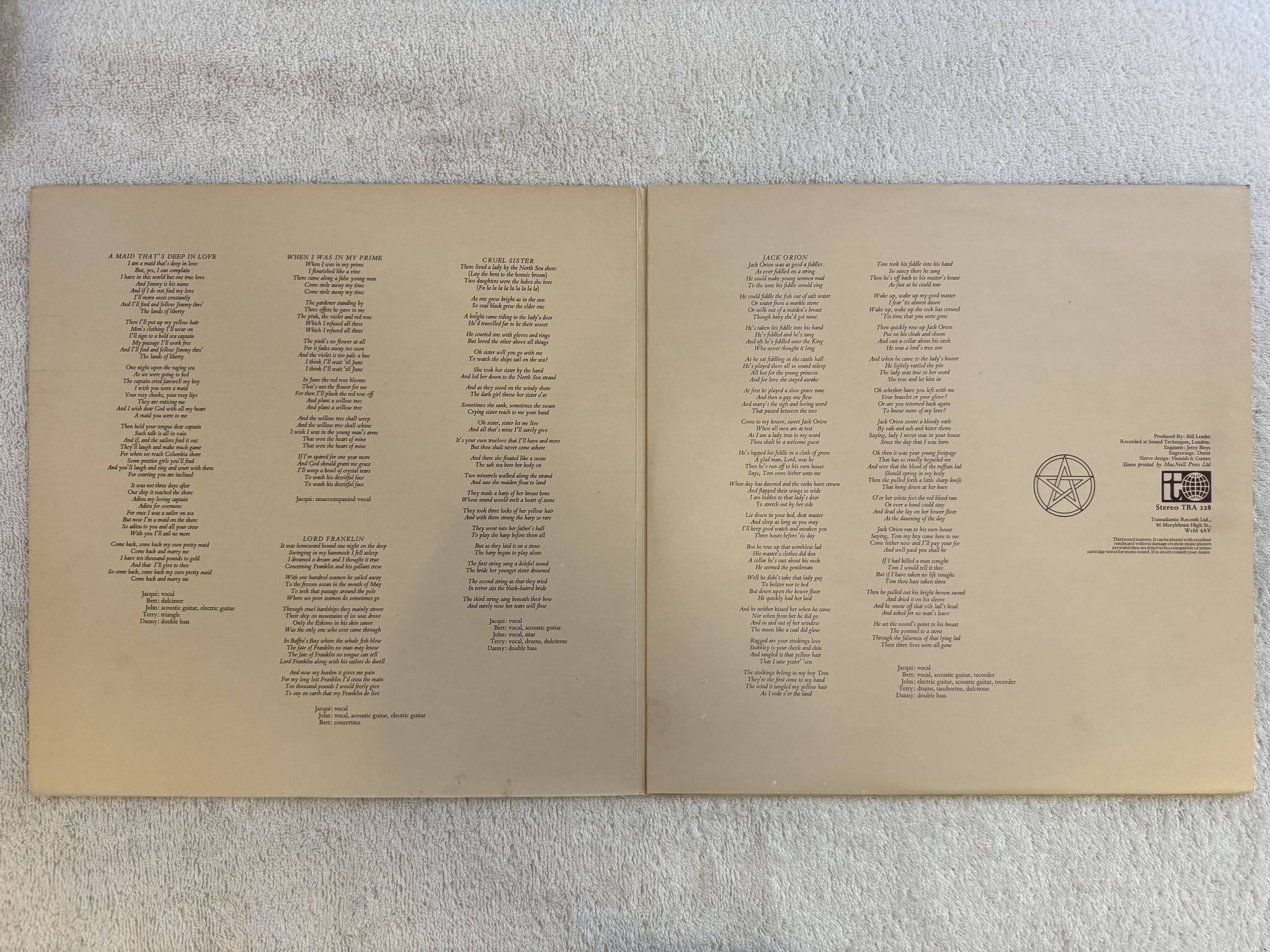 Omslagsbild för skivan PENTANGLE cruel sister LP -70 TRA 228 Transatlantic Records
