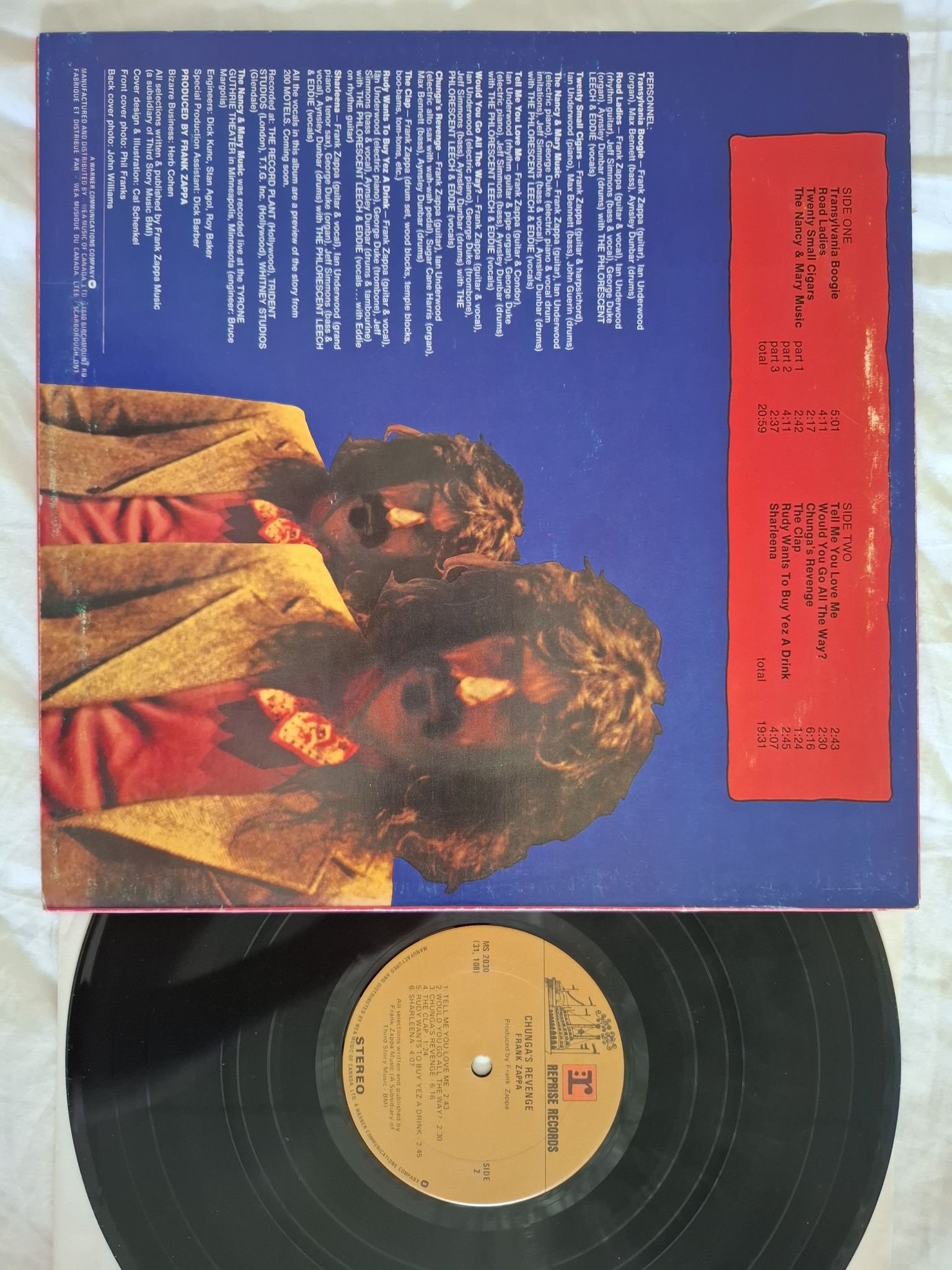 Omslagsbild för skivan FRANK ZAPPA chunga´s Revenge LP -71 RSLP 2030 Reprise Records