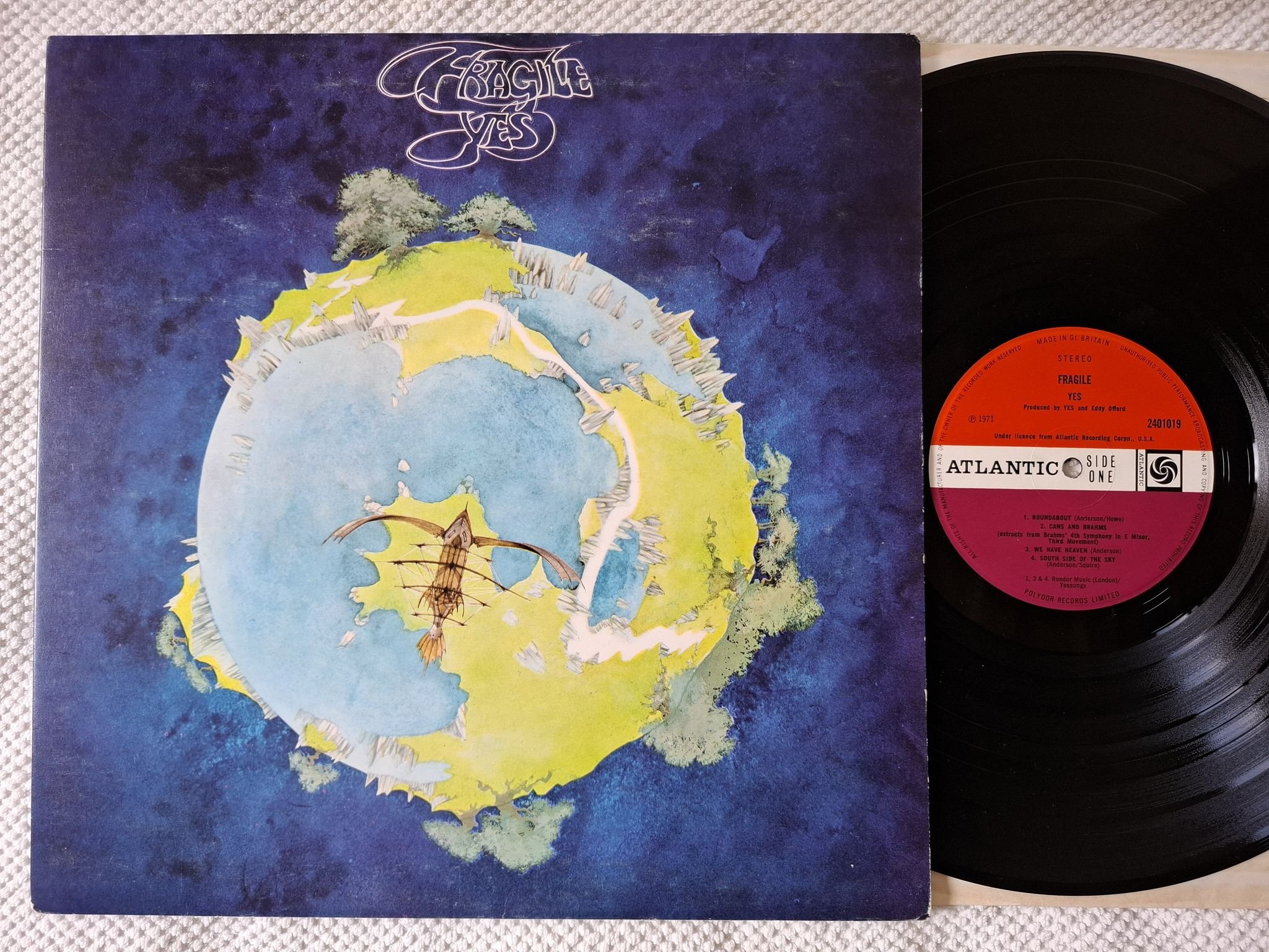 Omslagsbild för skivan YES fragile LP -71 UK plum Atlantic 2401019