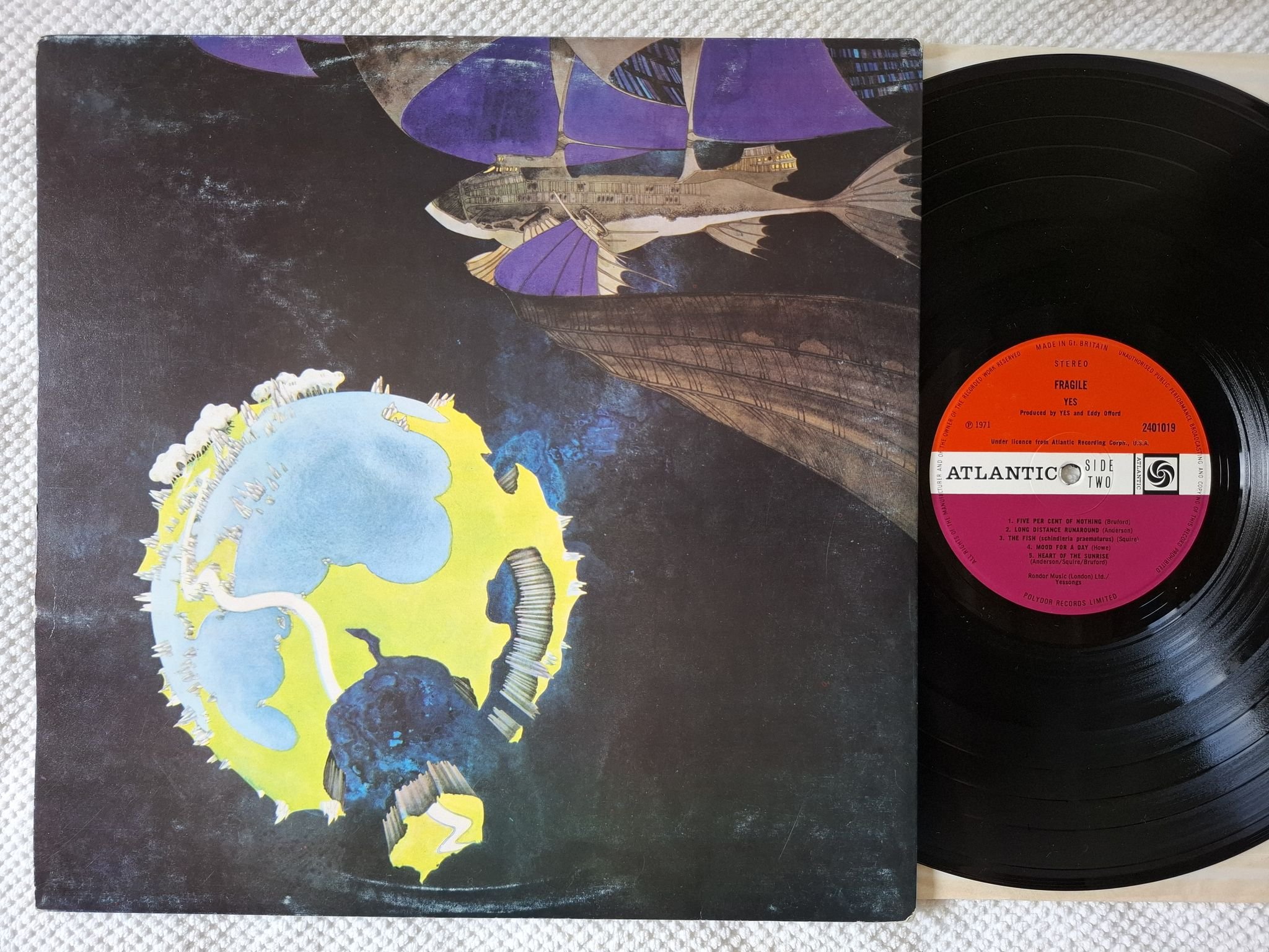 Omslagsbild för skivan YES fragile LP -71 UK plum Atlantic 2401019