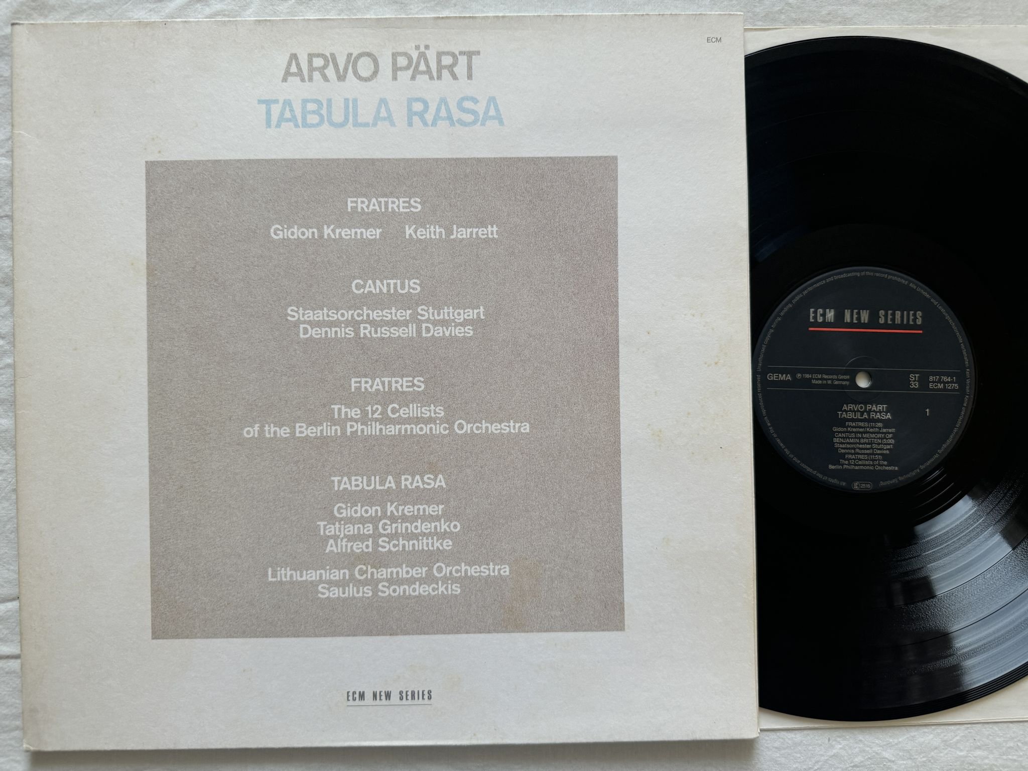 Omslagsbild för skivan ARVO PÄRT tabula rasa LP -84 ECM 1275
