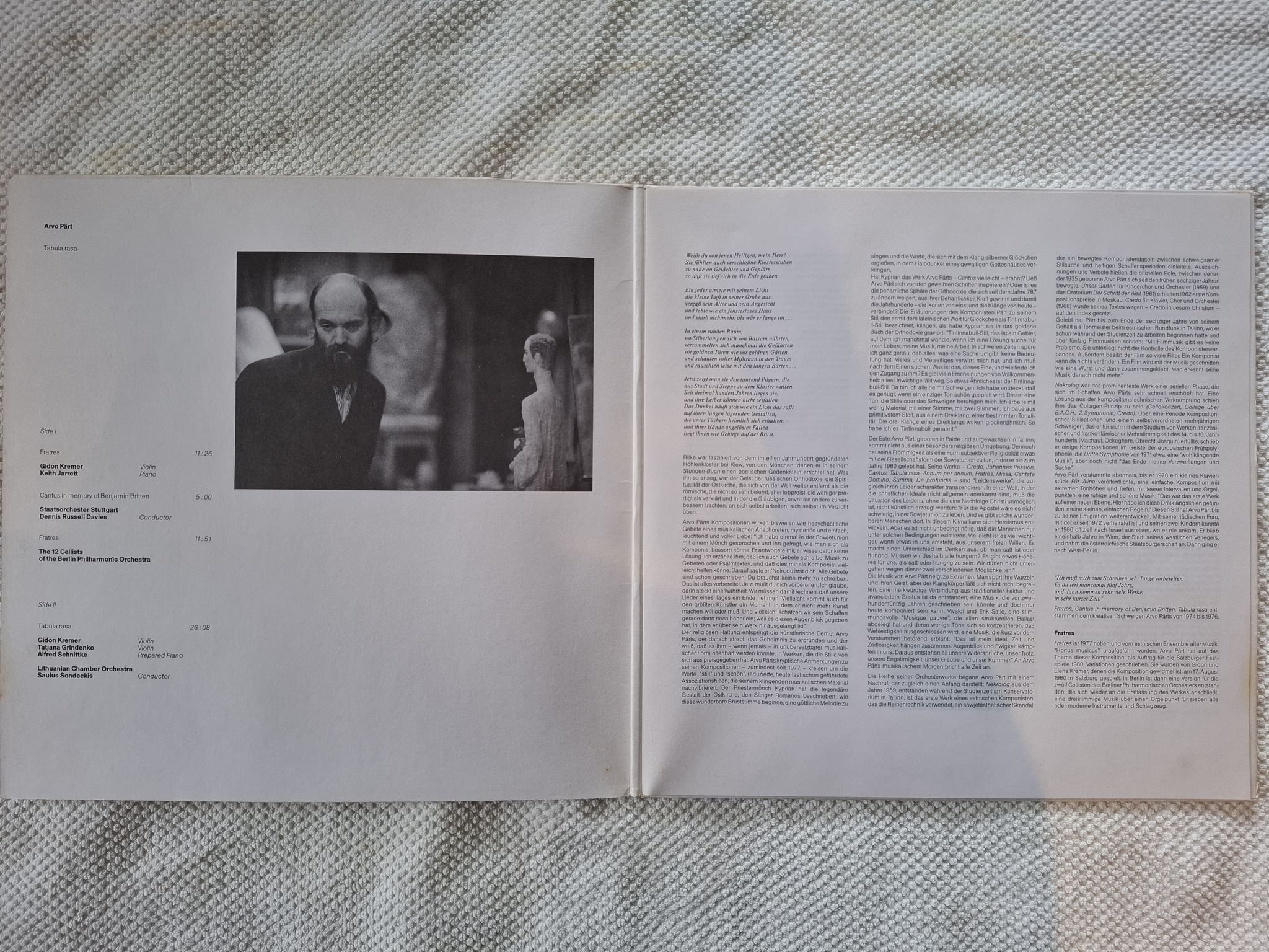 Omslagsbild för skivan ARVO PÄRT tabula rasa LP -84 ECM 1275