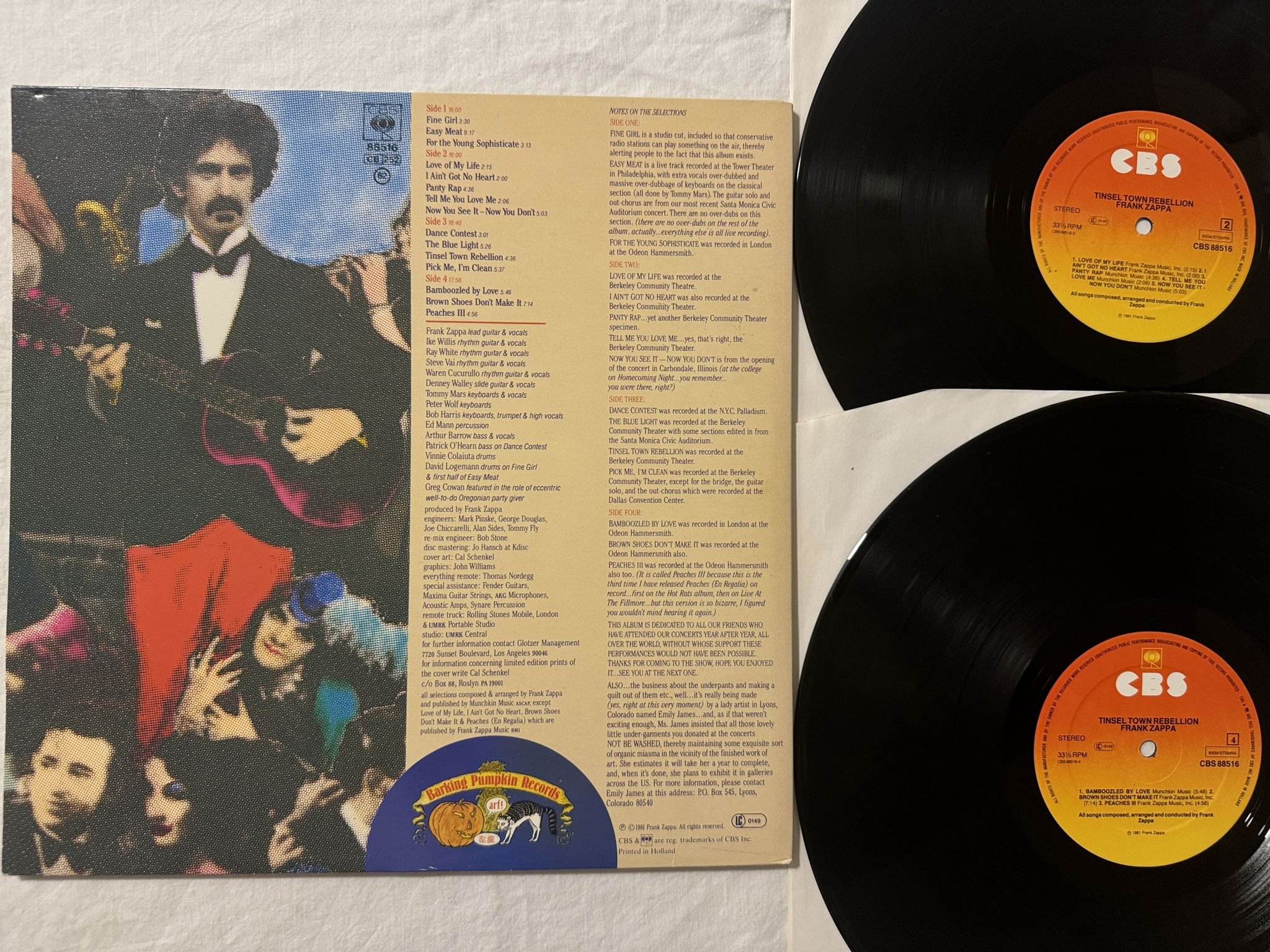 Omslagsbild för skivan FRANK ZAPPA tinsel town rebellion 2xLP -81 CBS 88516