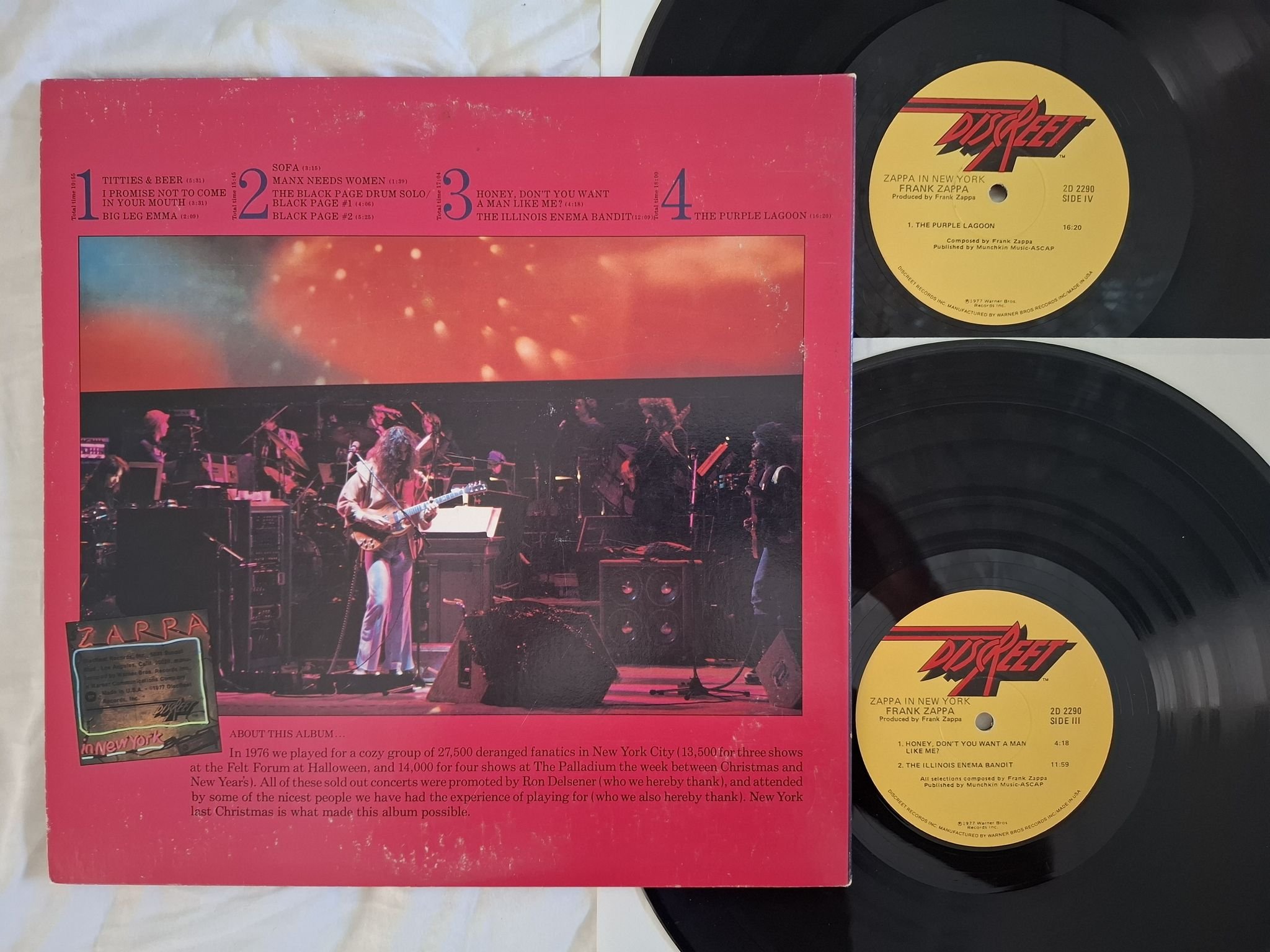 Omslagsbild för skivan FRANK ZAPPA zappa in new york 2xLP -78 Discreet 2D 2290