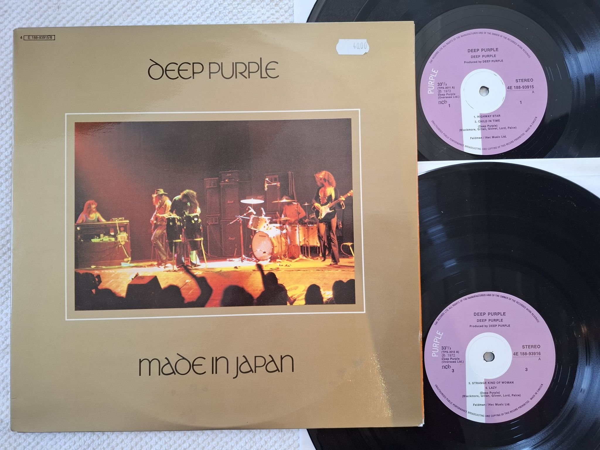 Omslagsbild för skivan DEEP PURPLE made in japan 2xLP -72 Purple Records 4 E 188-93915/6