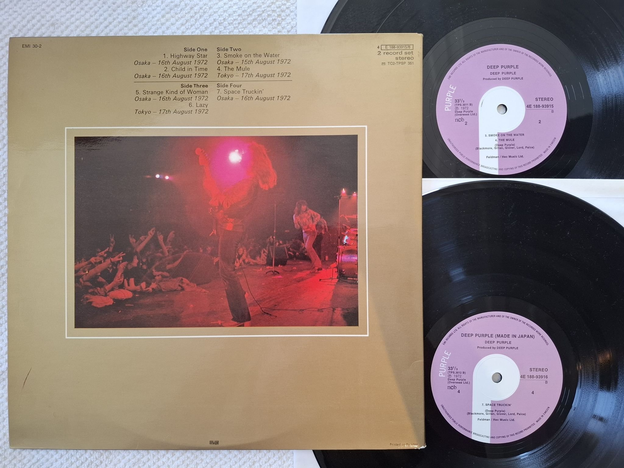 Omslagsbild för skivan DEEP PURPLE made in japan 2xLP -72 Purple Records 4 E 188-93915/6