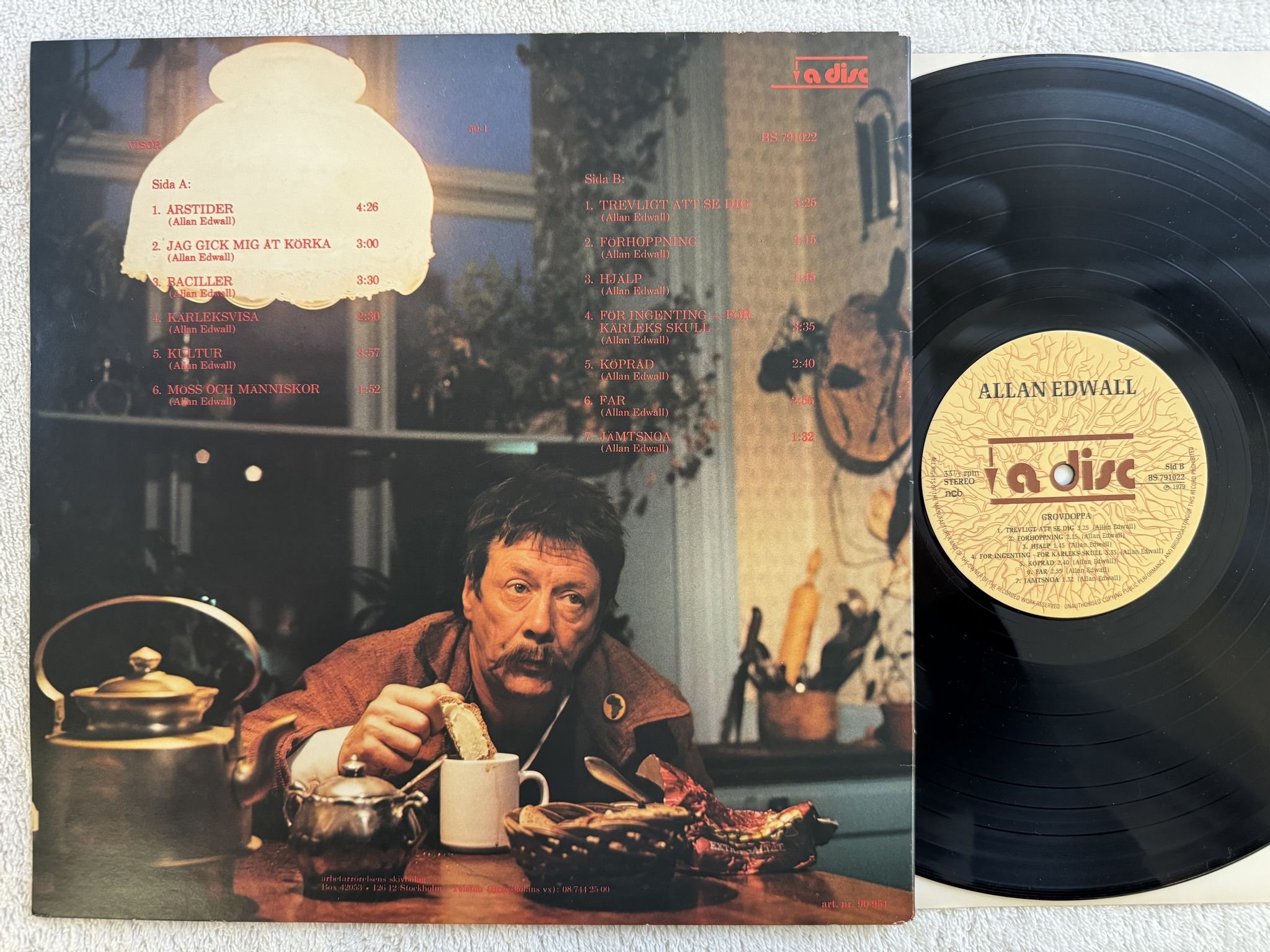 Omslagsbild för skivan ALLAN EDWALL grovdoppa LP -79 SWE BS 791022 A disc