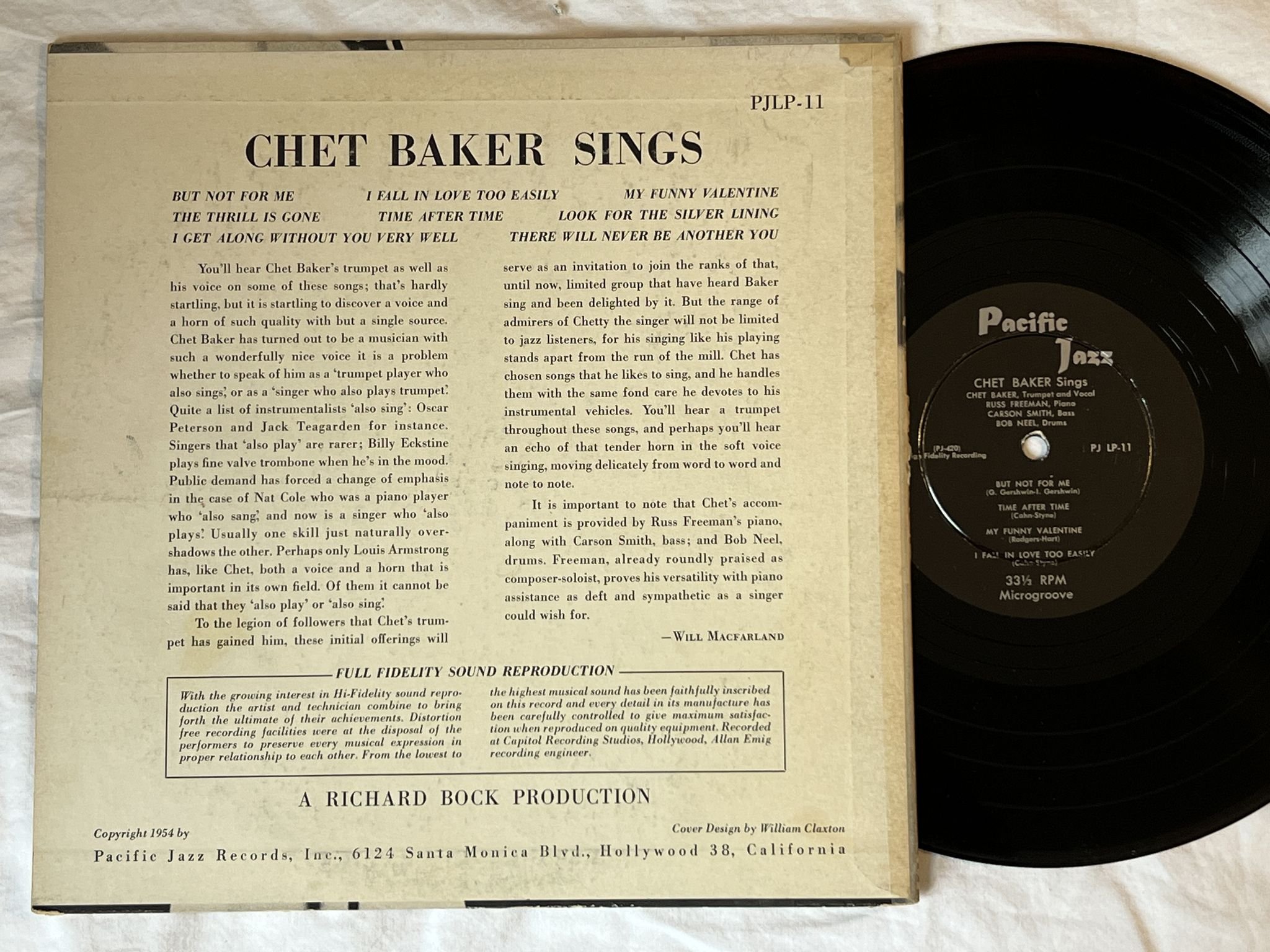 Omslagsbild för skivan CHET BAKER chet baker sings 10" LP -55 PJLP-11 Pacific Jazz