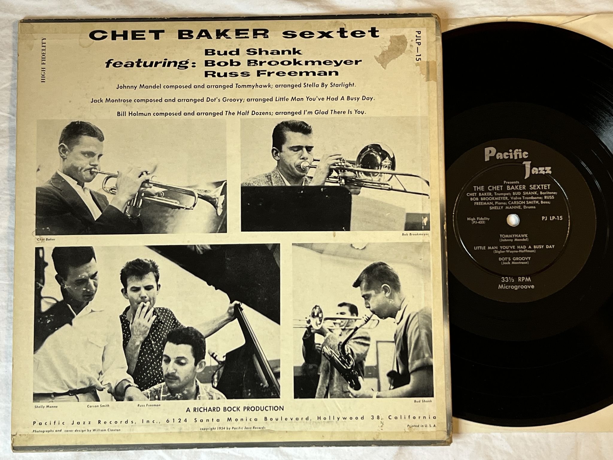 Omslagsbild för skivan CHET BAKER SEXTET 10" LP -54 PJLP-15 Pacific Jazz