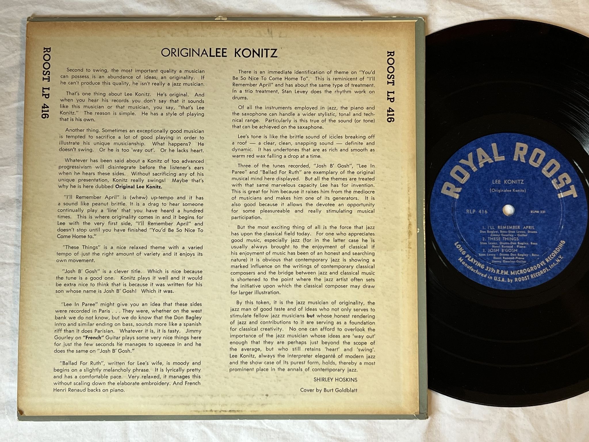 Omslagsbild för skivan LEE KONITZ originalee konitz 10" LP RLP RLP 416 Royal Roost