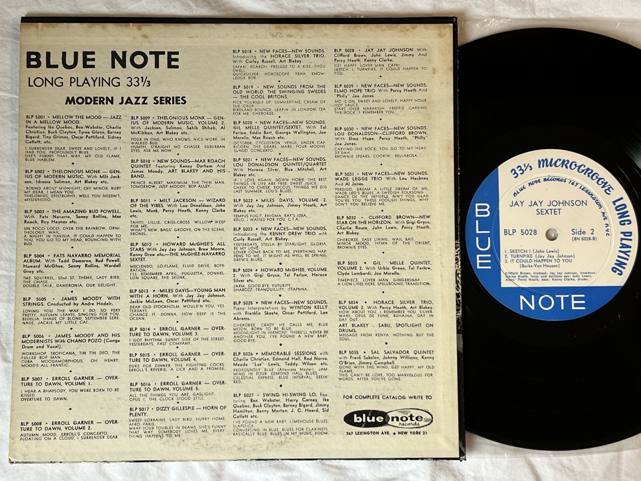 Omslagsbild för skivan JAY JAY JOHNSON SEXTET jay jay johnson 10" LP -53 BLP 5028 Blue Note