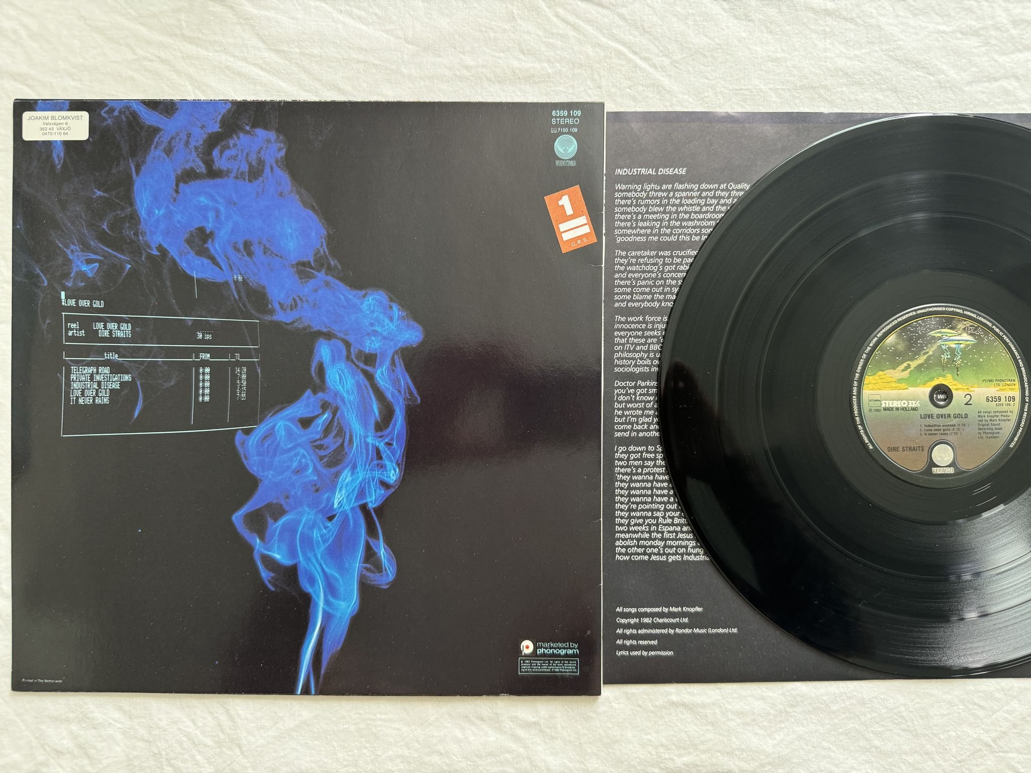 Omslagsbild för skivan DIRE STRAITS love over gold LP -82 6359 109 Vertigo