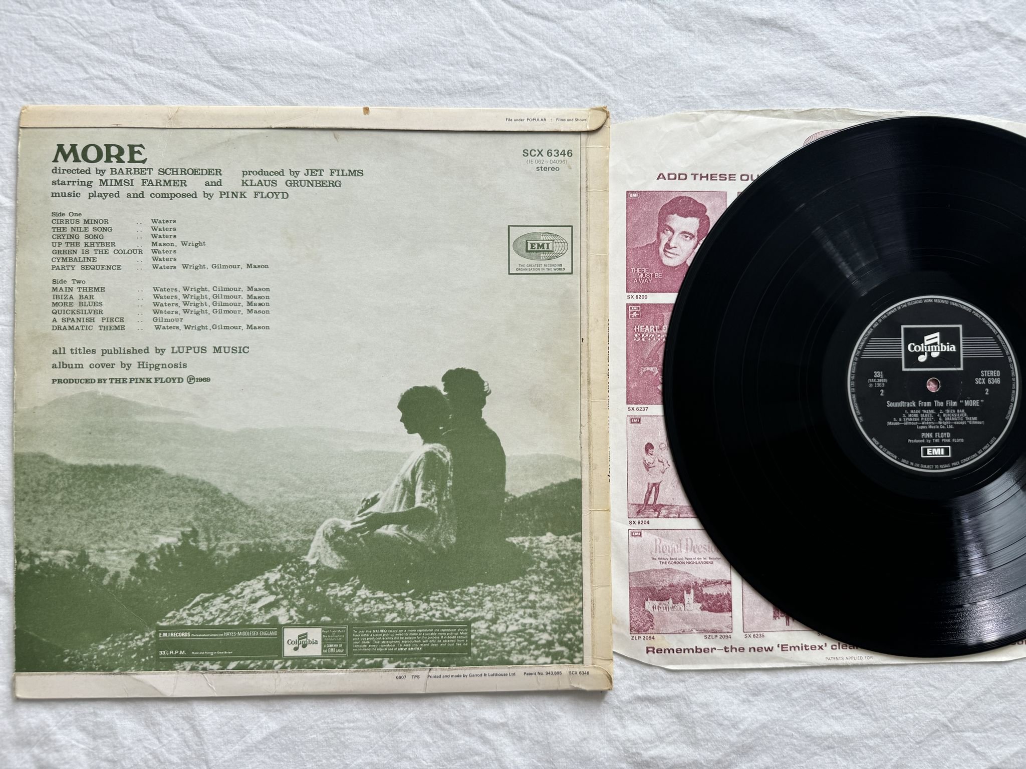 Omslagsbild för skivan THE PINK FLOYD soundtrack from the film "more" LP -69 SCX 6346 Columbia