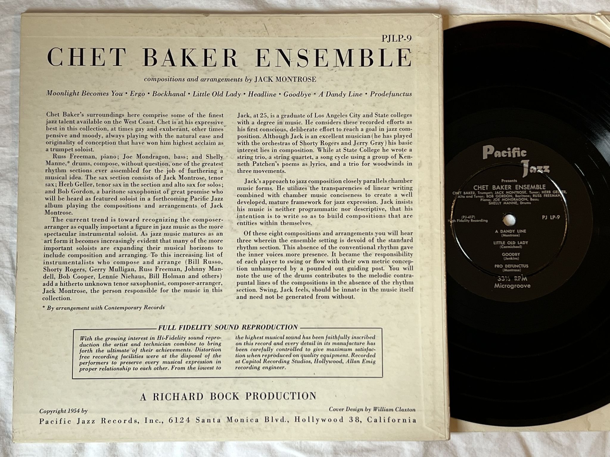 Omslagsbild för skivan CHET BAKER ENSAMBLE 10" LP -54 PJLP-9 Pacific Jazz