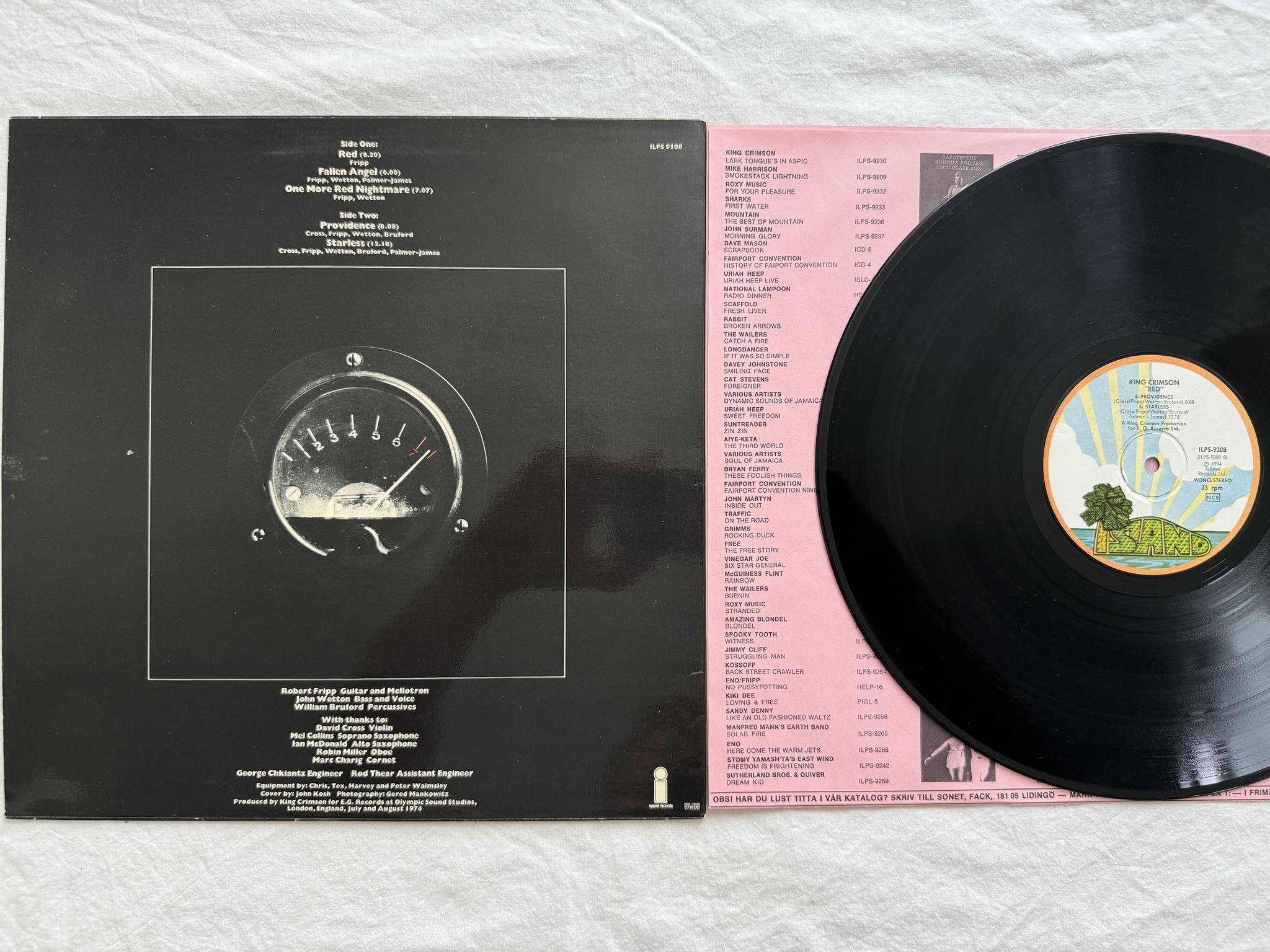 Omslagsbild för skivan KING CRIMSON red LP -74 ILPS 9308 Island Records