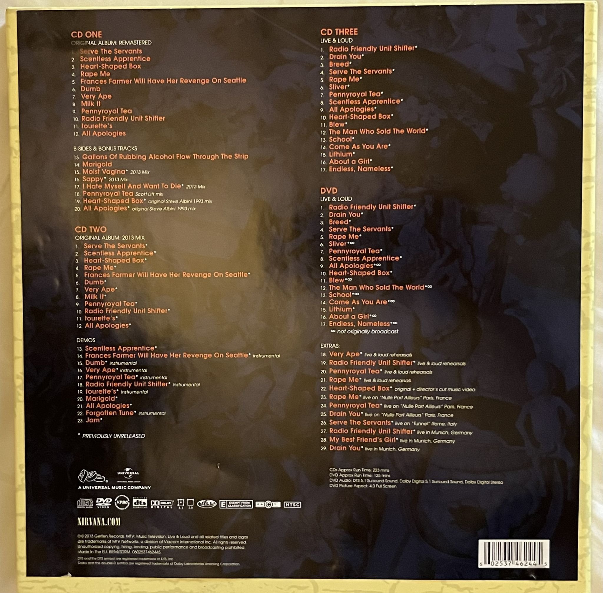 Omslagsbild för skivan NIRVANA In Utero 3cd / dvd BOX 2013 EU dgc 00602537462445