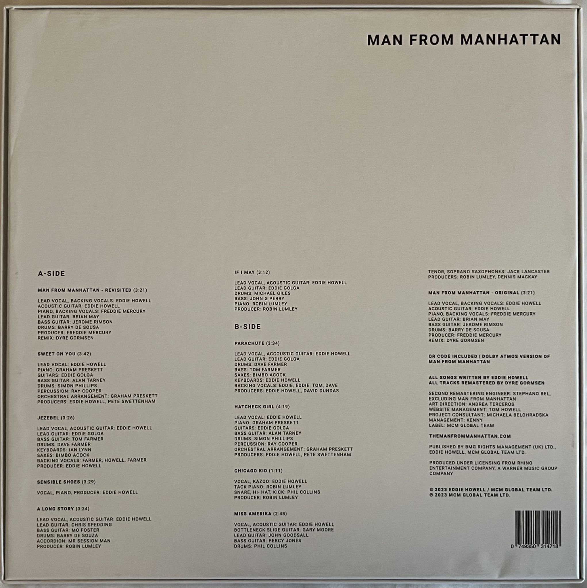 Omslagsbild för skivan Eddie Howell & Freddie Mercury – Man From Manhattan LP box LTD 2024 MCM GLOBAL